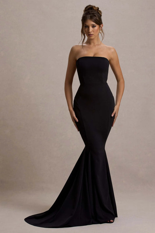 Impress Me | Black Strapless Bandeau Fishtail Maxi Dress