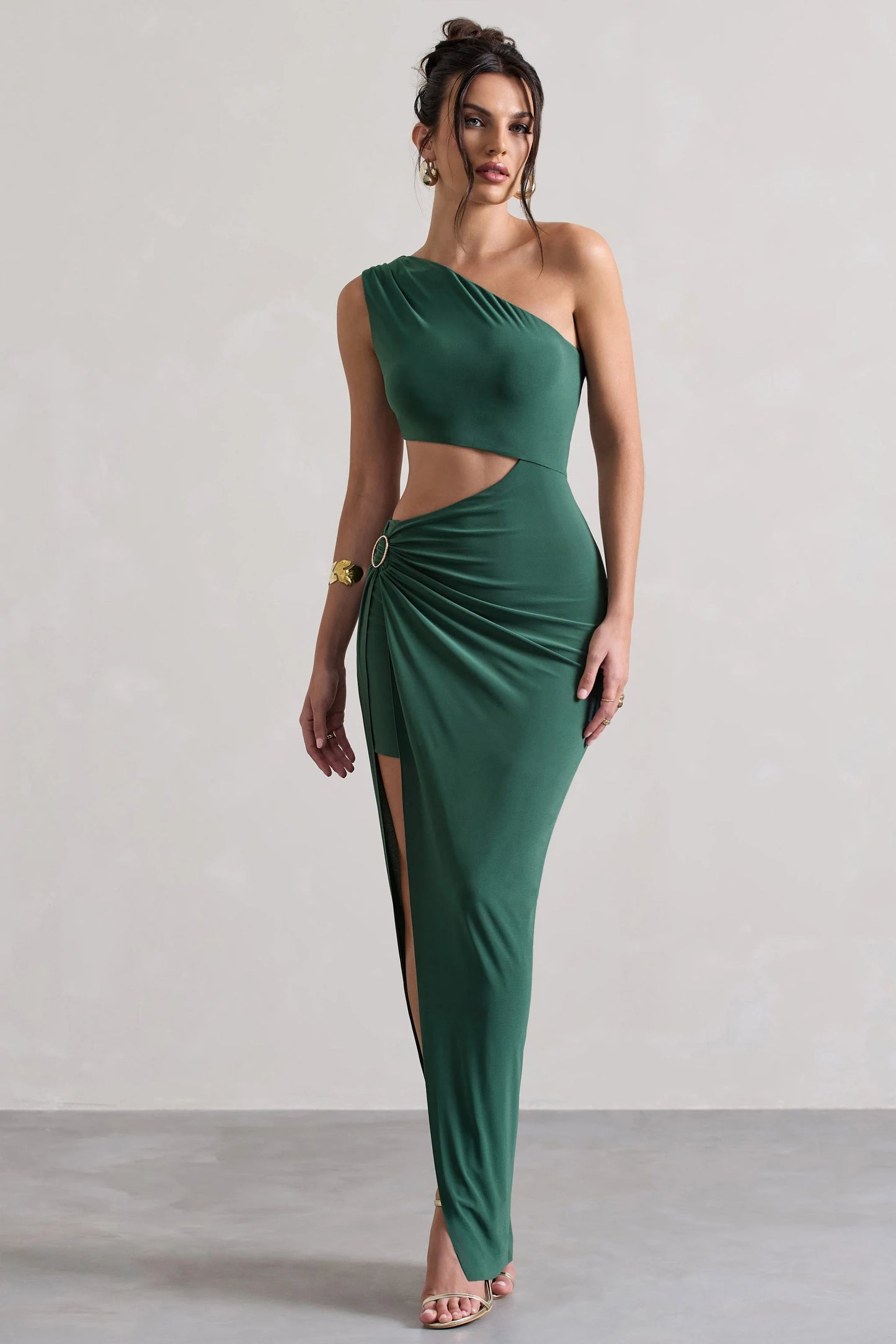 Costa Rica | Forest Green Asymmetric Cut-Out Split Maxi Dress