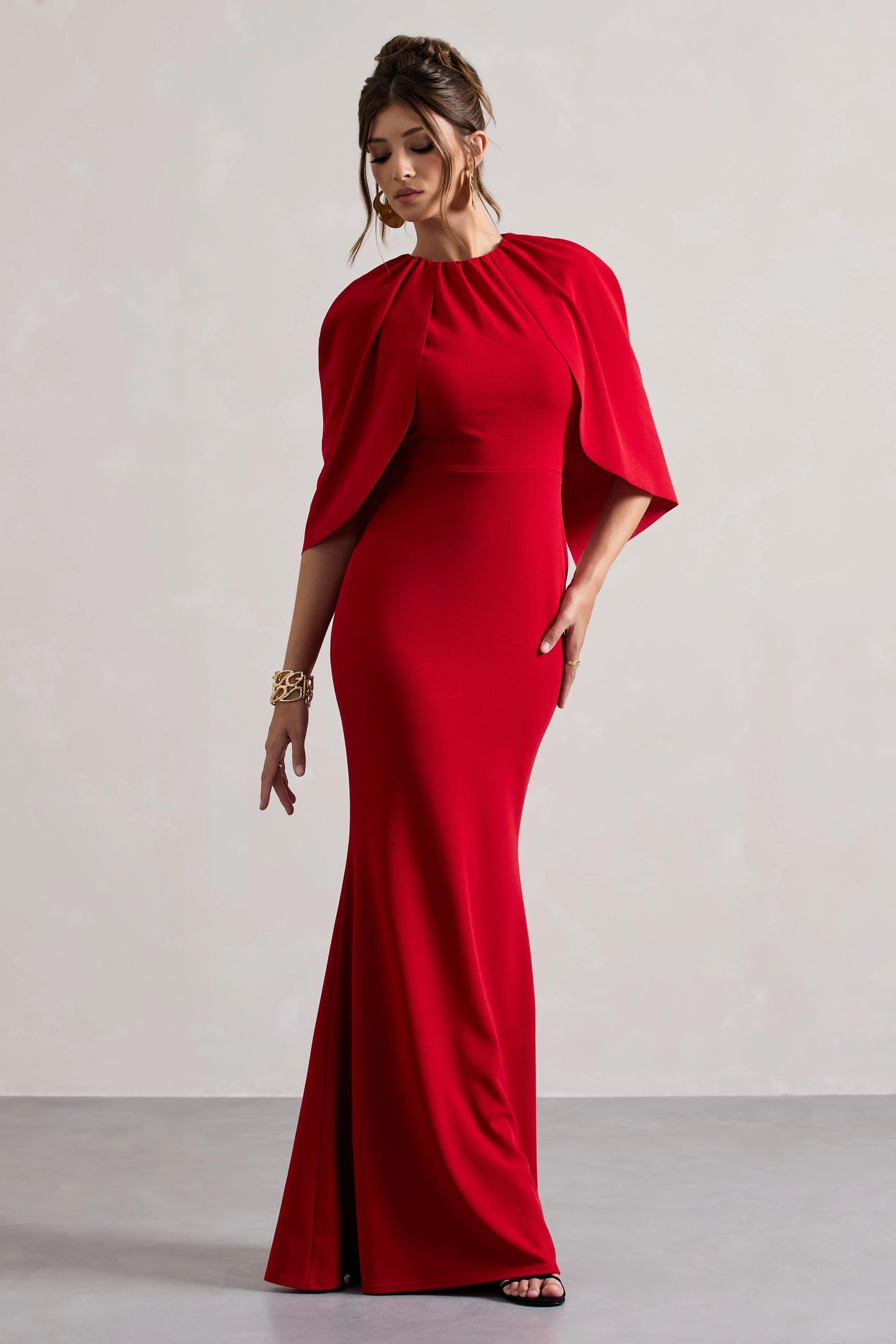 Kianne | Red Draped Short-Sleeve Maxi Dress