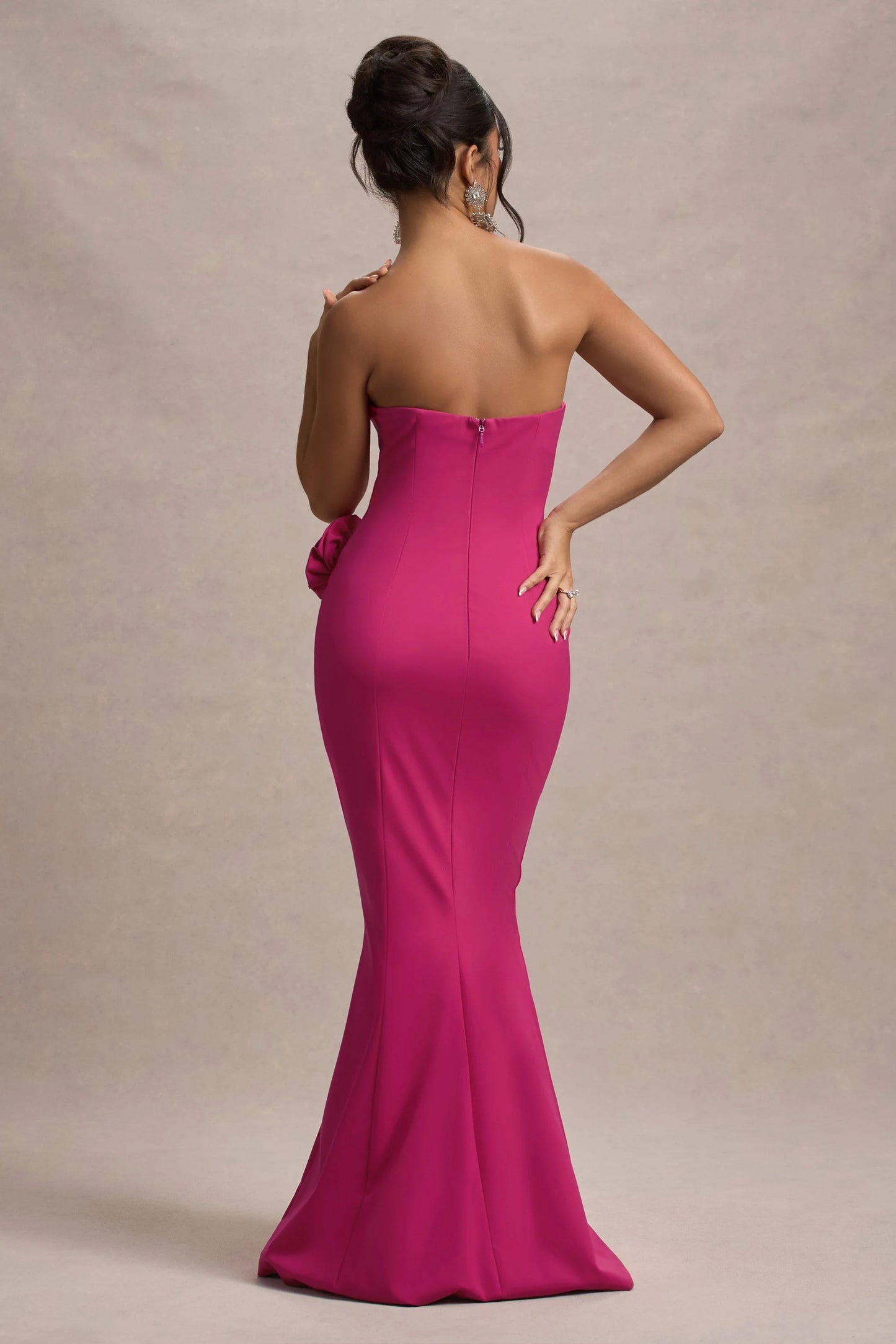 Best Of The Best | Dark Pink Strapless Fishtail Maxi Dress With Corsages