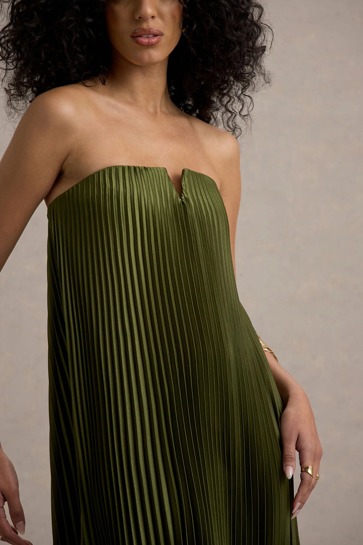 Bergamot | Olive Satin Sweetheart Maxi Dress