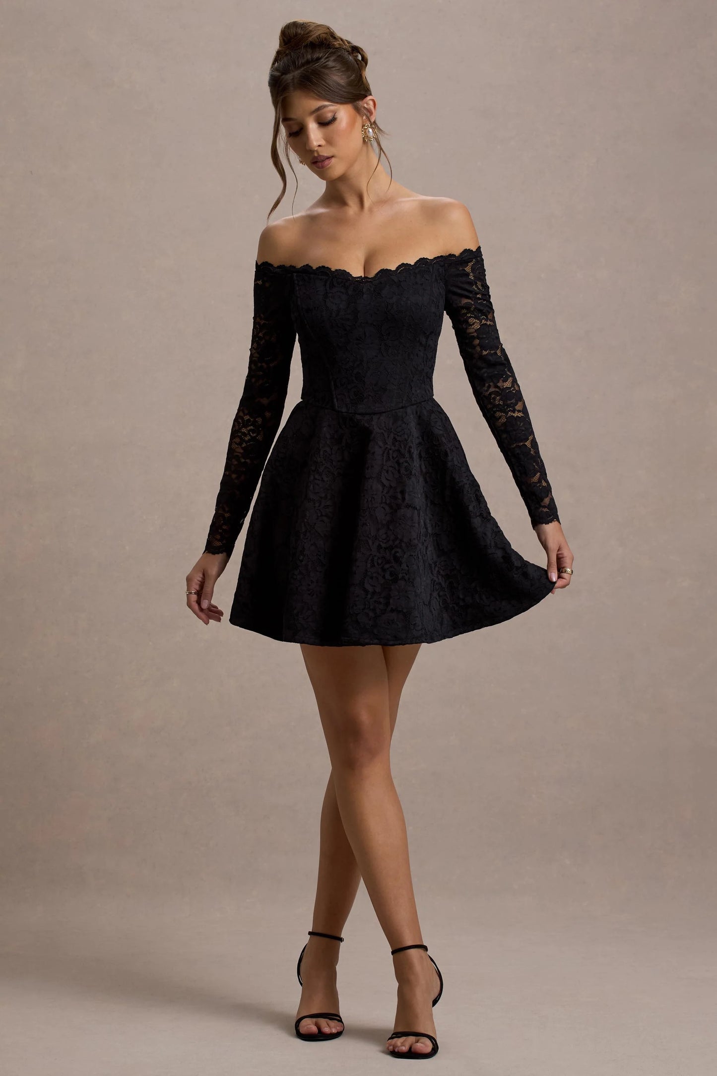 Alliste | Black Lace Bardot Mini Dress