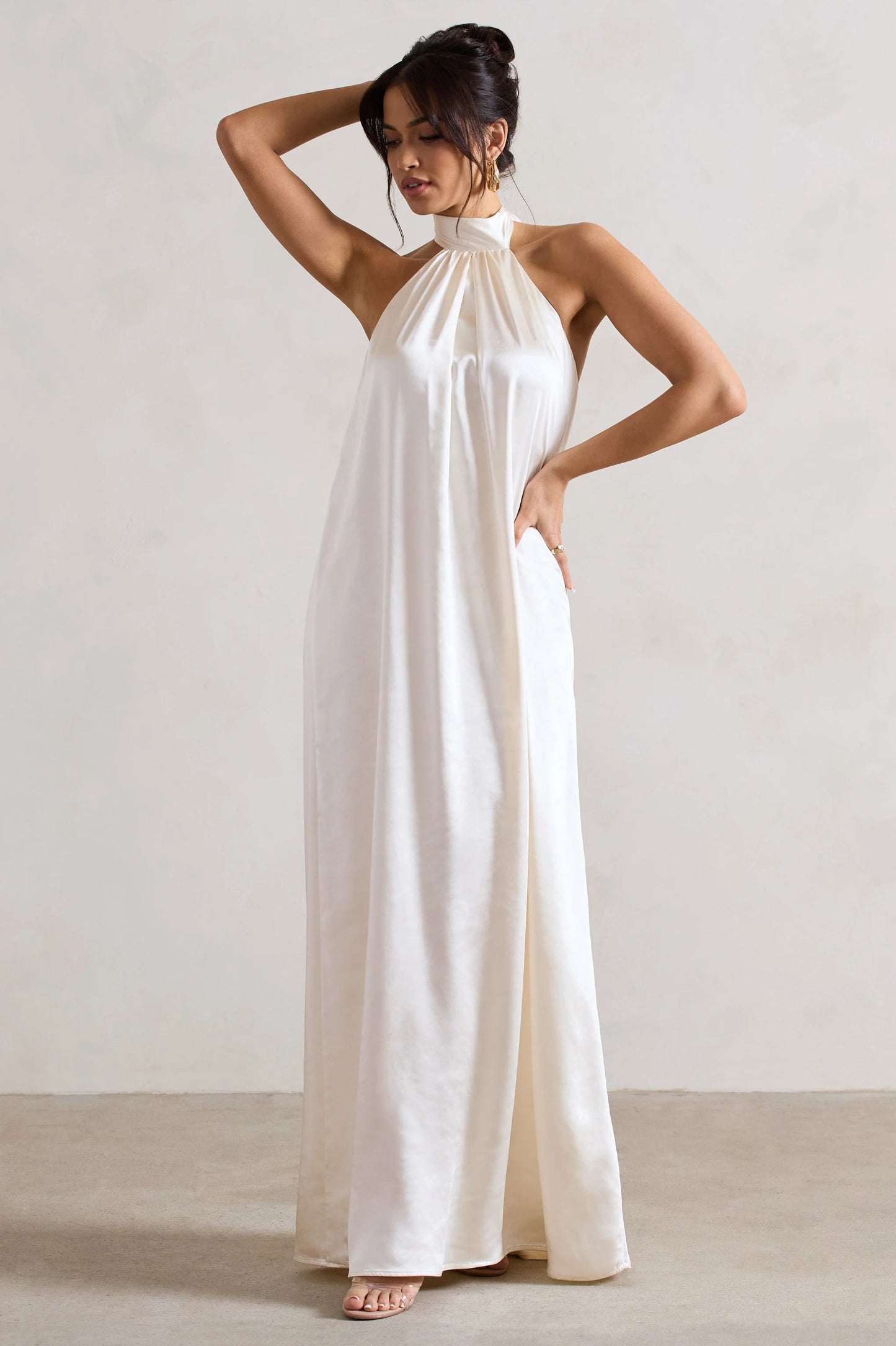 Gloriana | Cream Satin High-Neck Maxi Dress