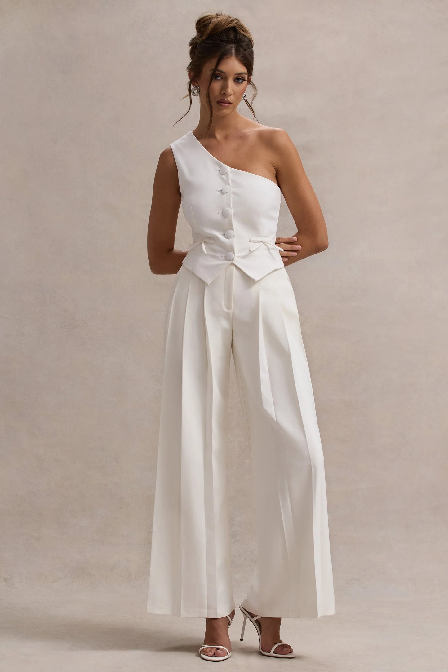 Galilea | Cream Pleated Wide-Leg Trousers