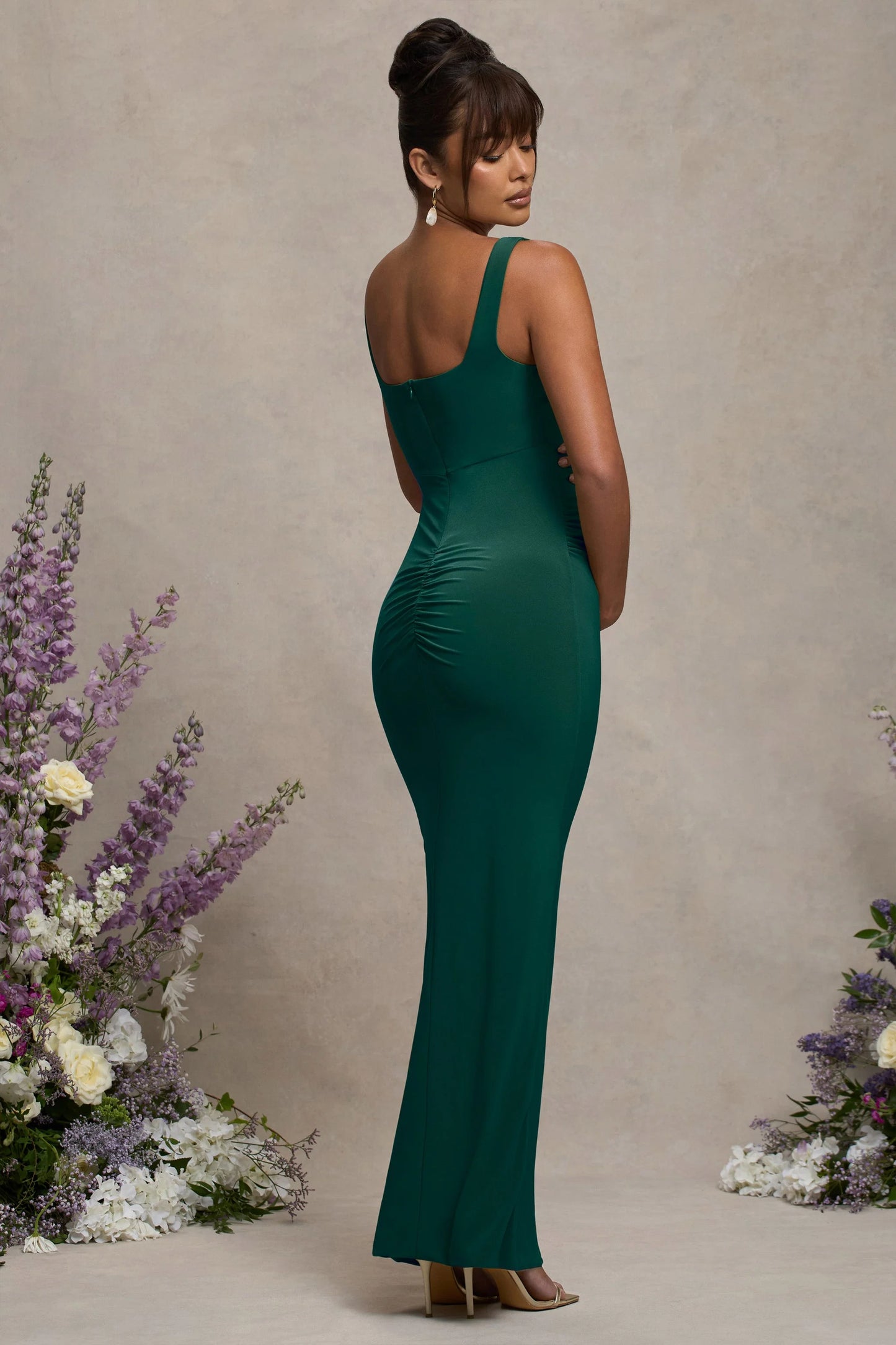 Avril | Bottle Green Square Neck Maternity Maxi Dress with Split