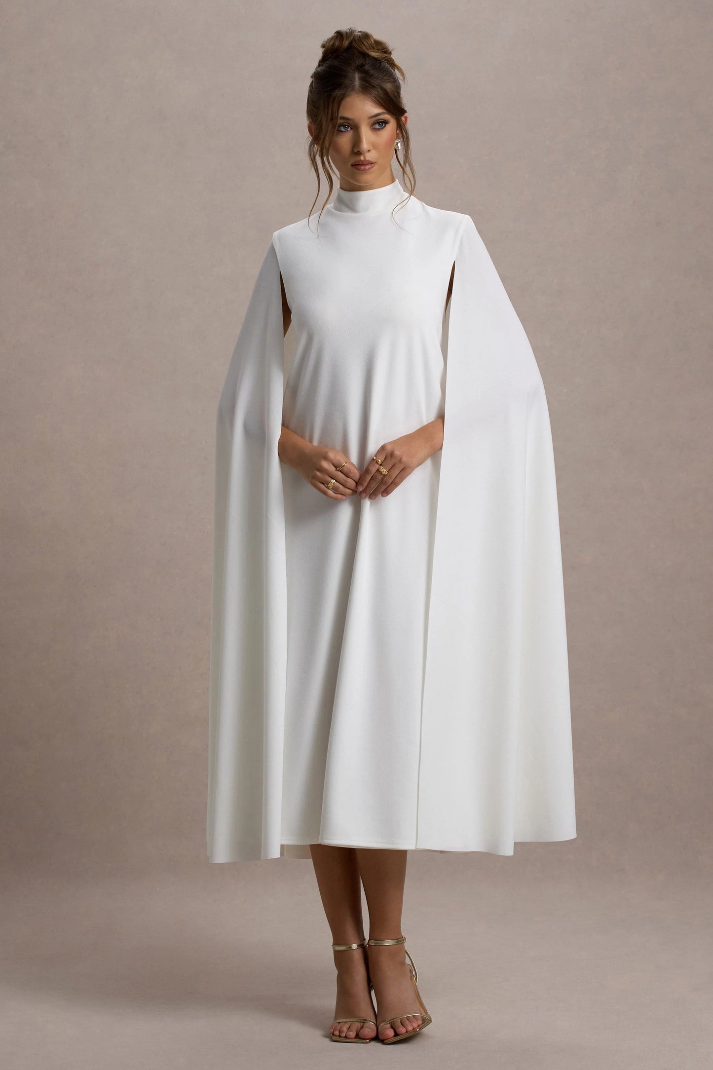 Carnation | White Long-Sleeve Midi Dress With Cape