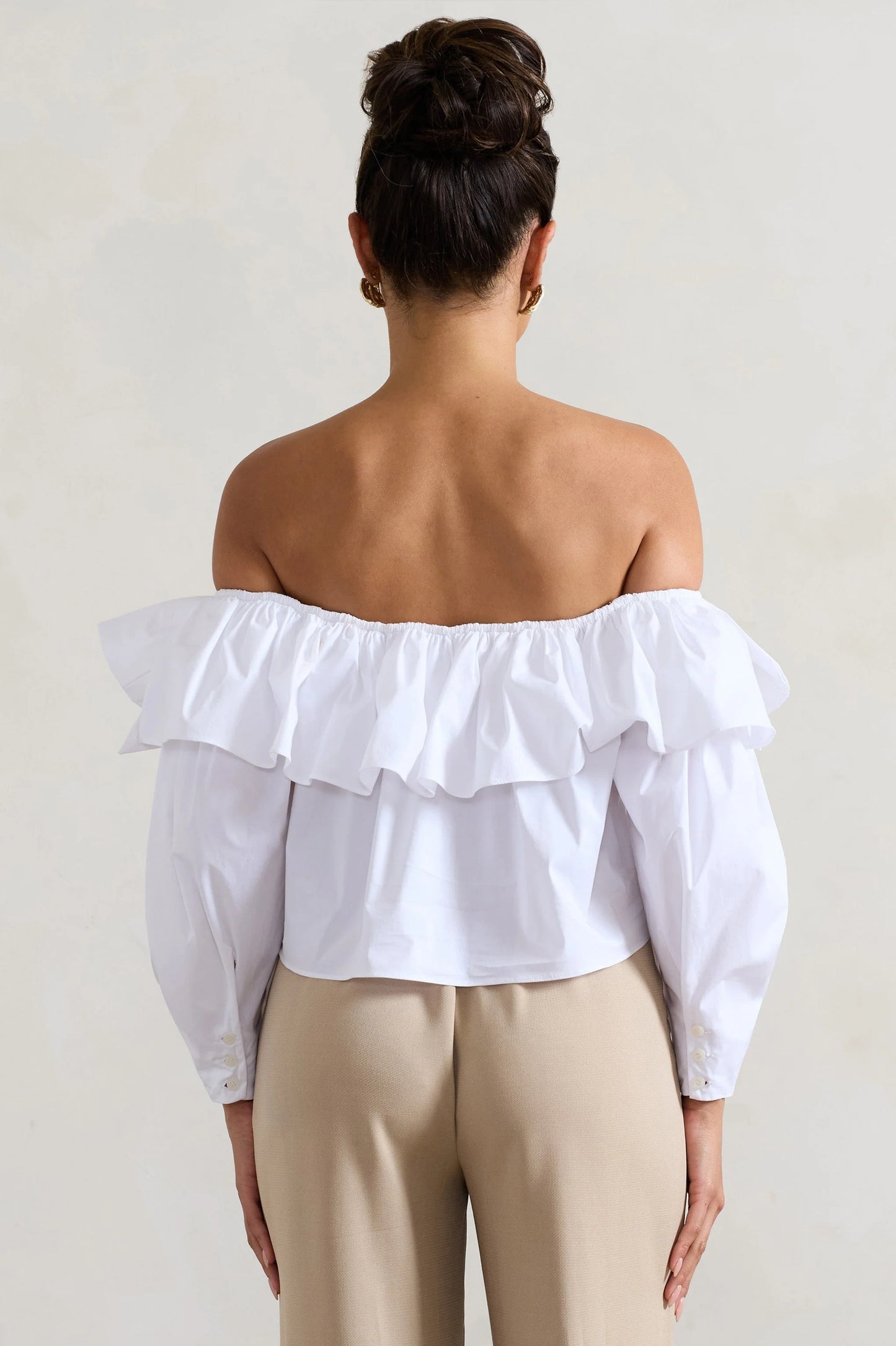 Cove | White Bardot Puff-Sleeve Ruffle Top With Bows