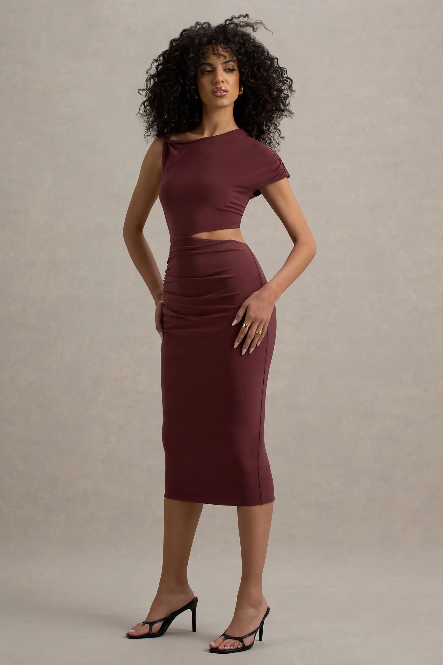 Calliope | Burgundy Cut-Out Gathered Midi Dress