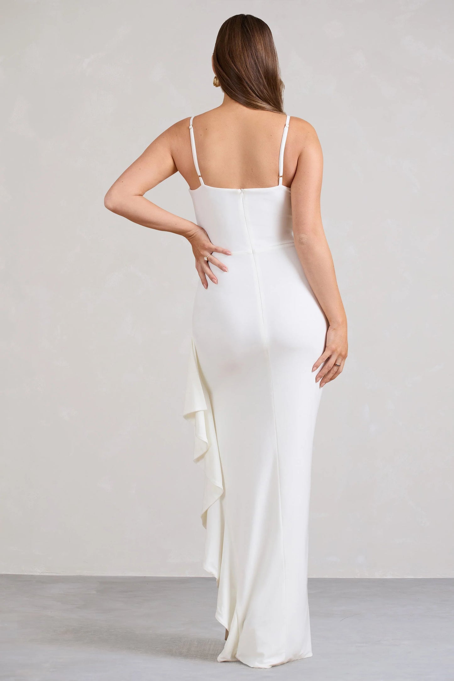 Cut Stem | White Cami Maternity Maxi Dress With Ruffled Split