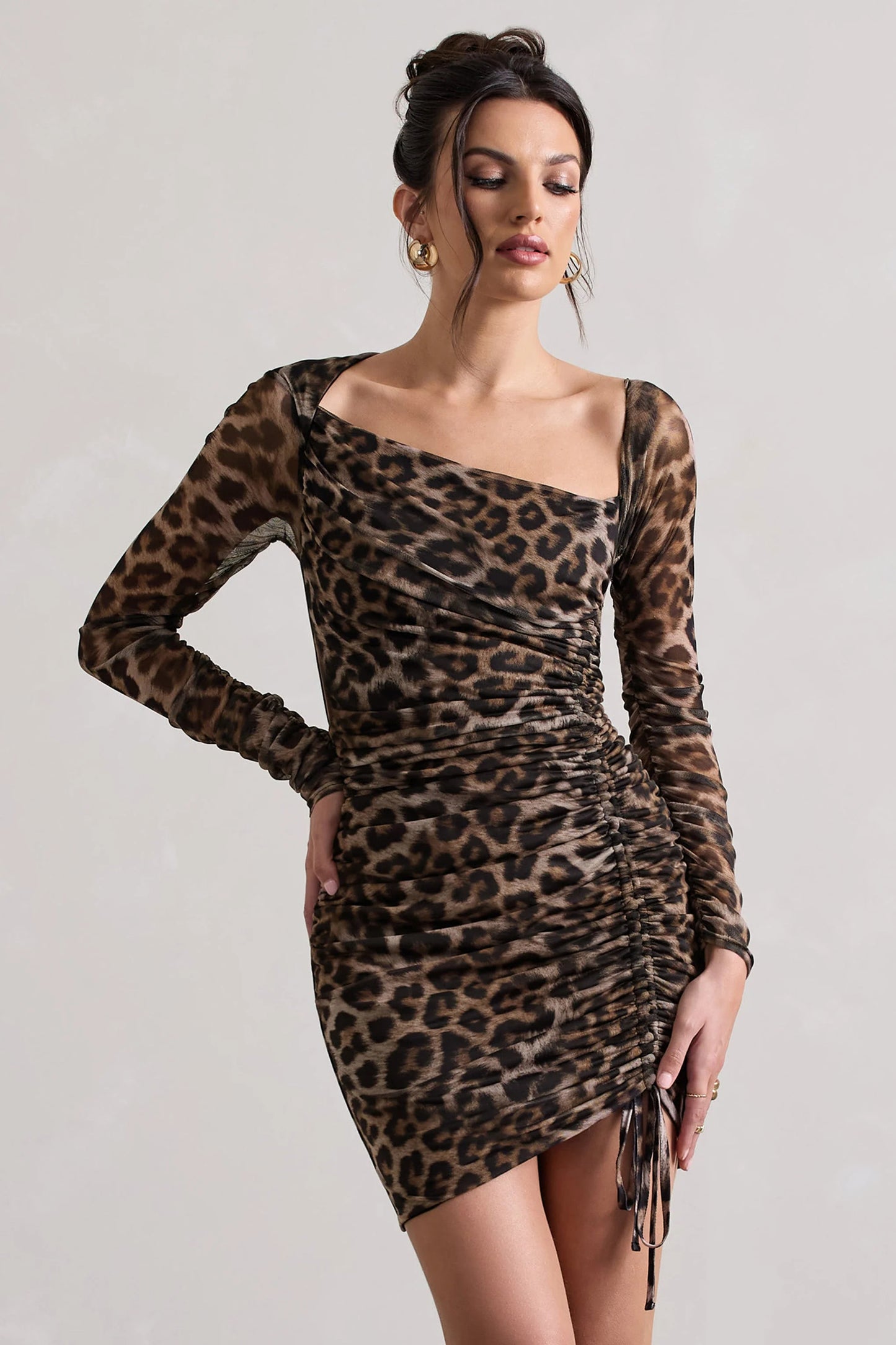 Aphrodite | Leopard Print Asymmetric Ruched Side Mini Dress