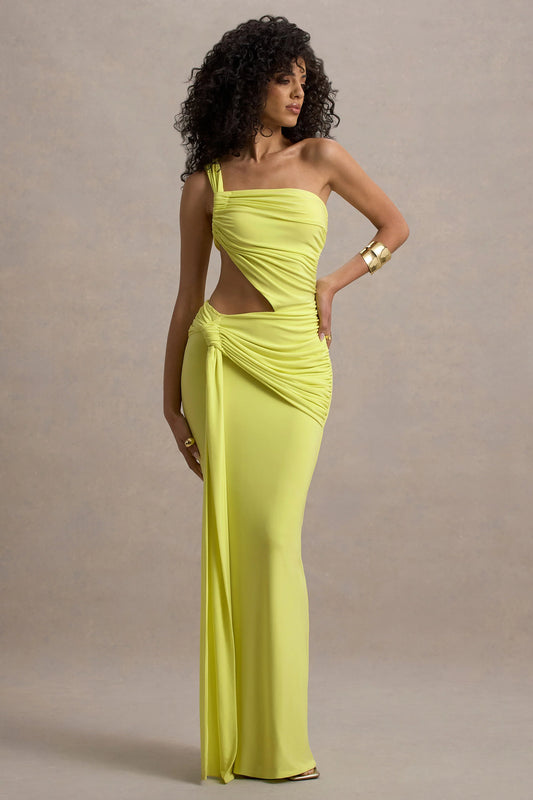 Giovanna | Lime Green Asymmetric Maxi Dress With Wrap Skirt