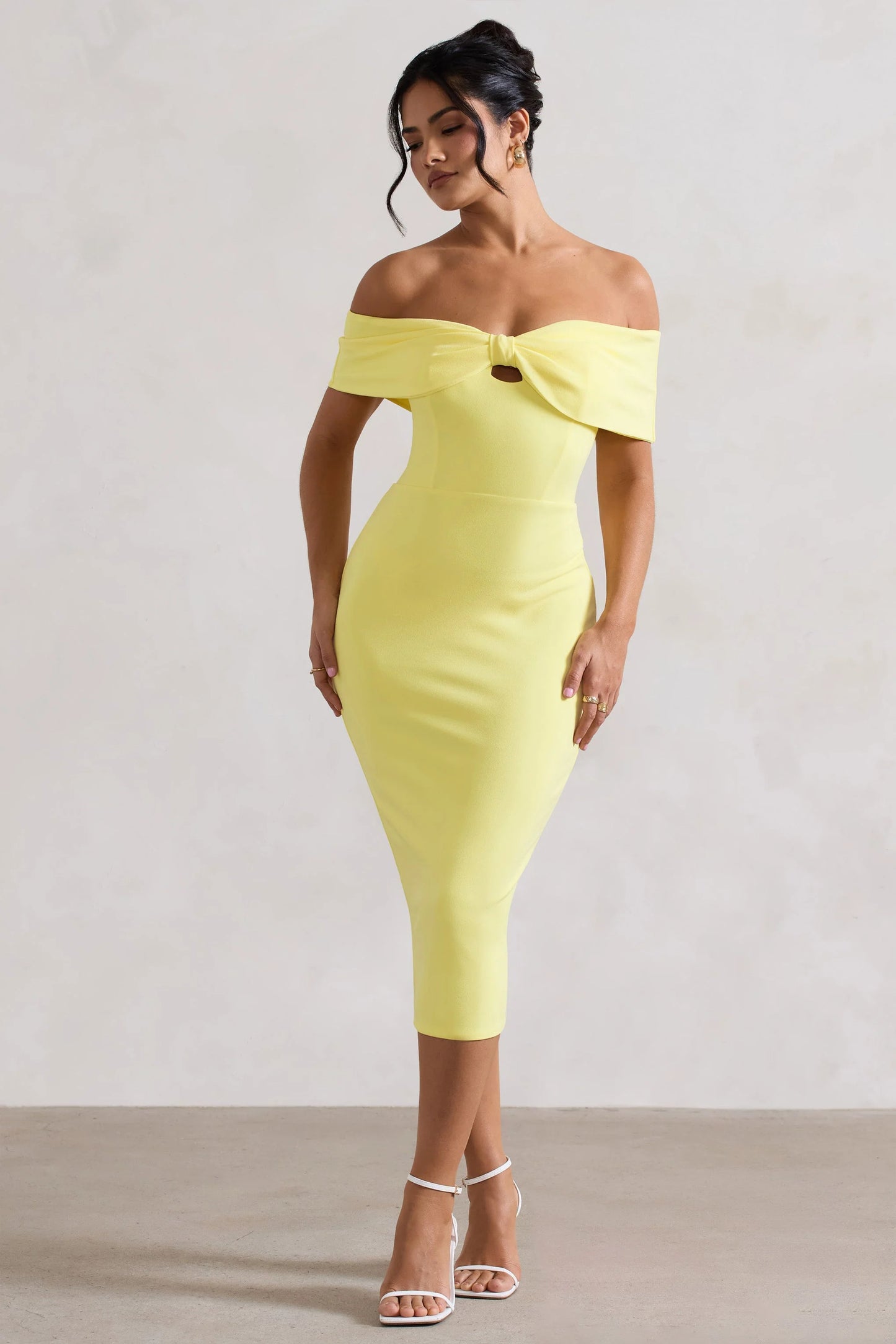 Hope | Lemon Bow Bardot Midi Dress