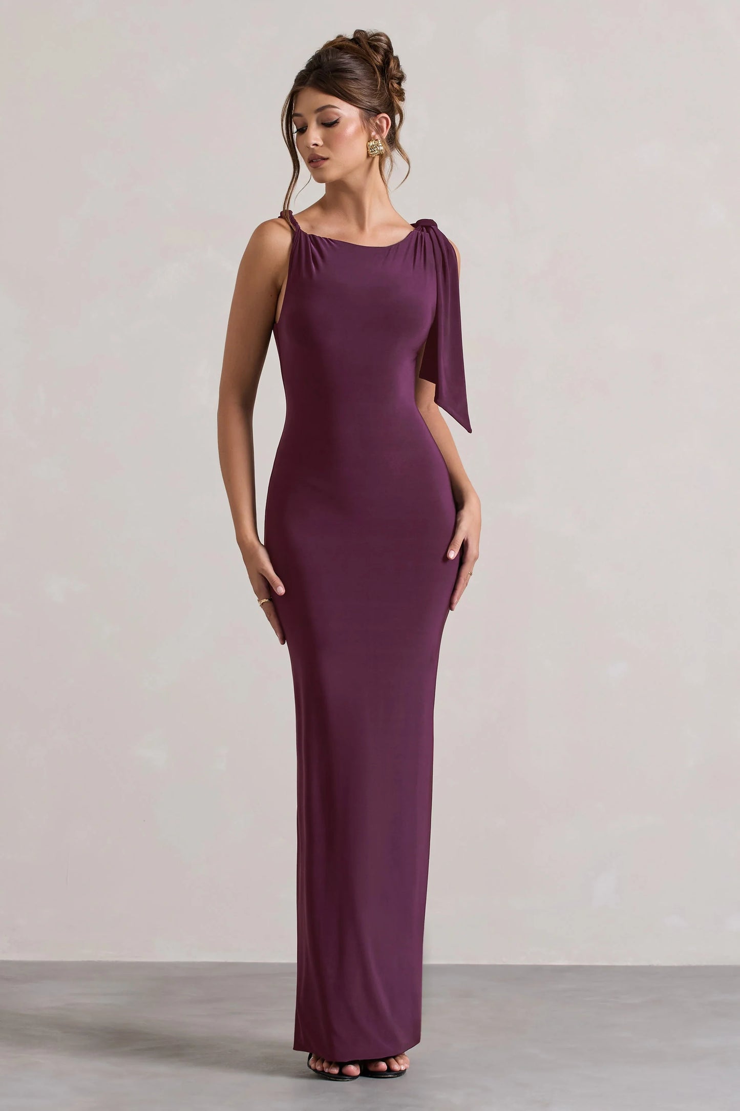 Kacey | Plum Twisted Knot Maxi Dress