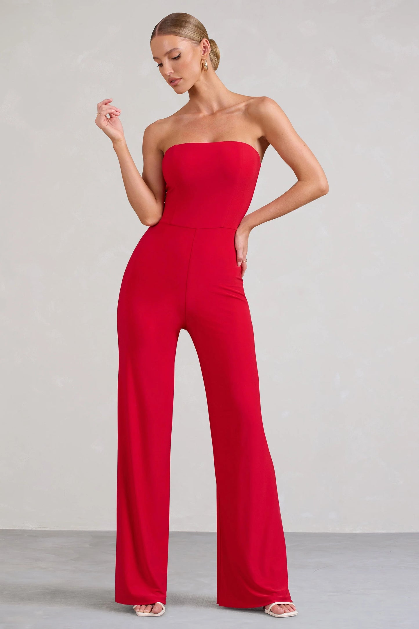 Darya | Red Bandeau Wide Leg Jumpsuit