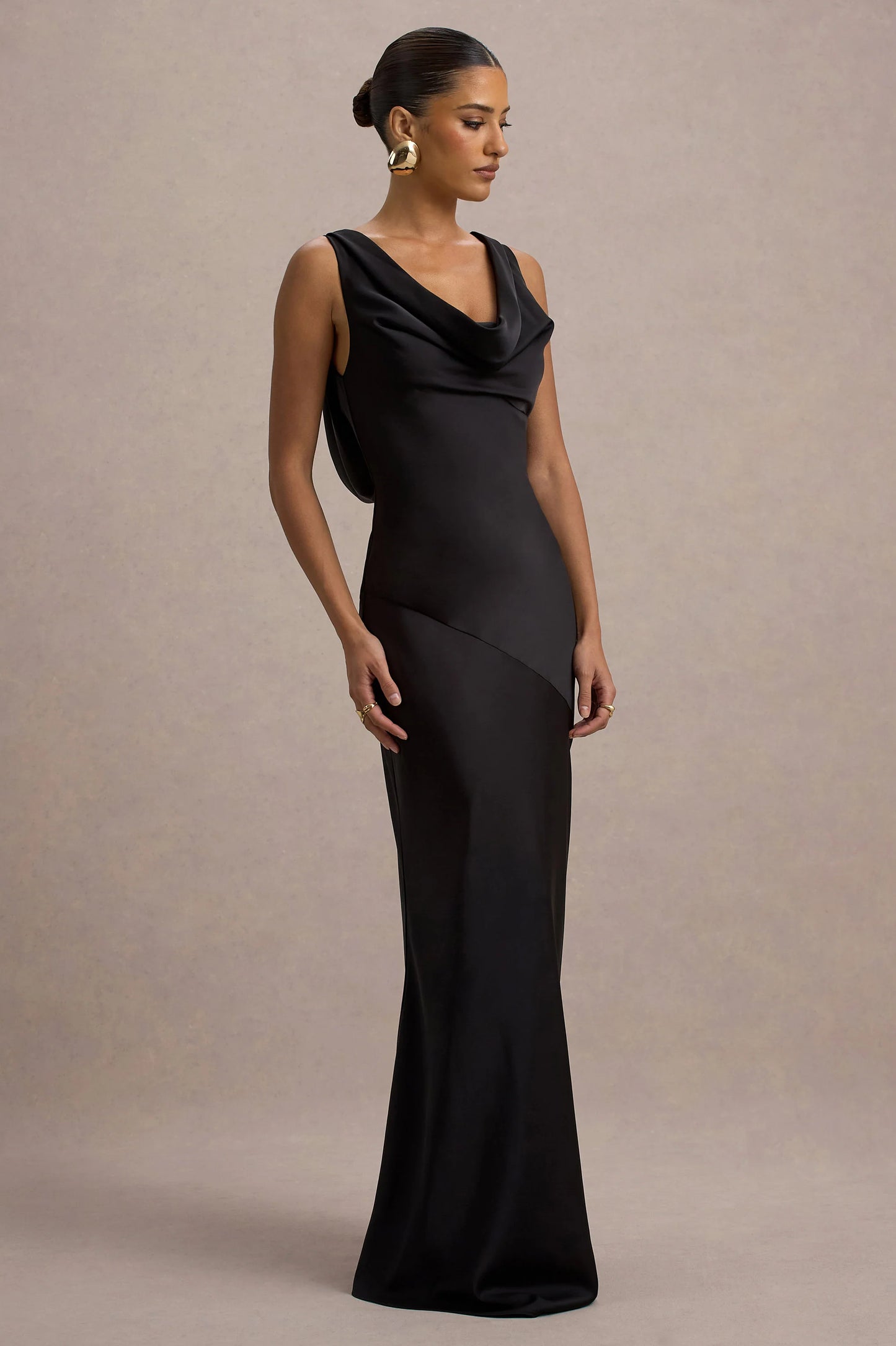 Alesso | Black Satin Cowl-Neck Maxi Dress