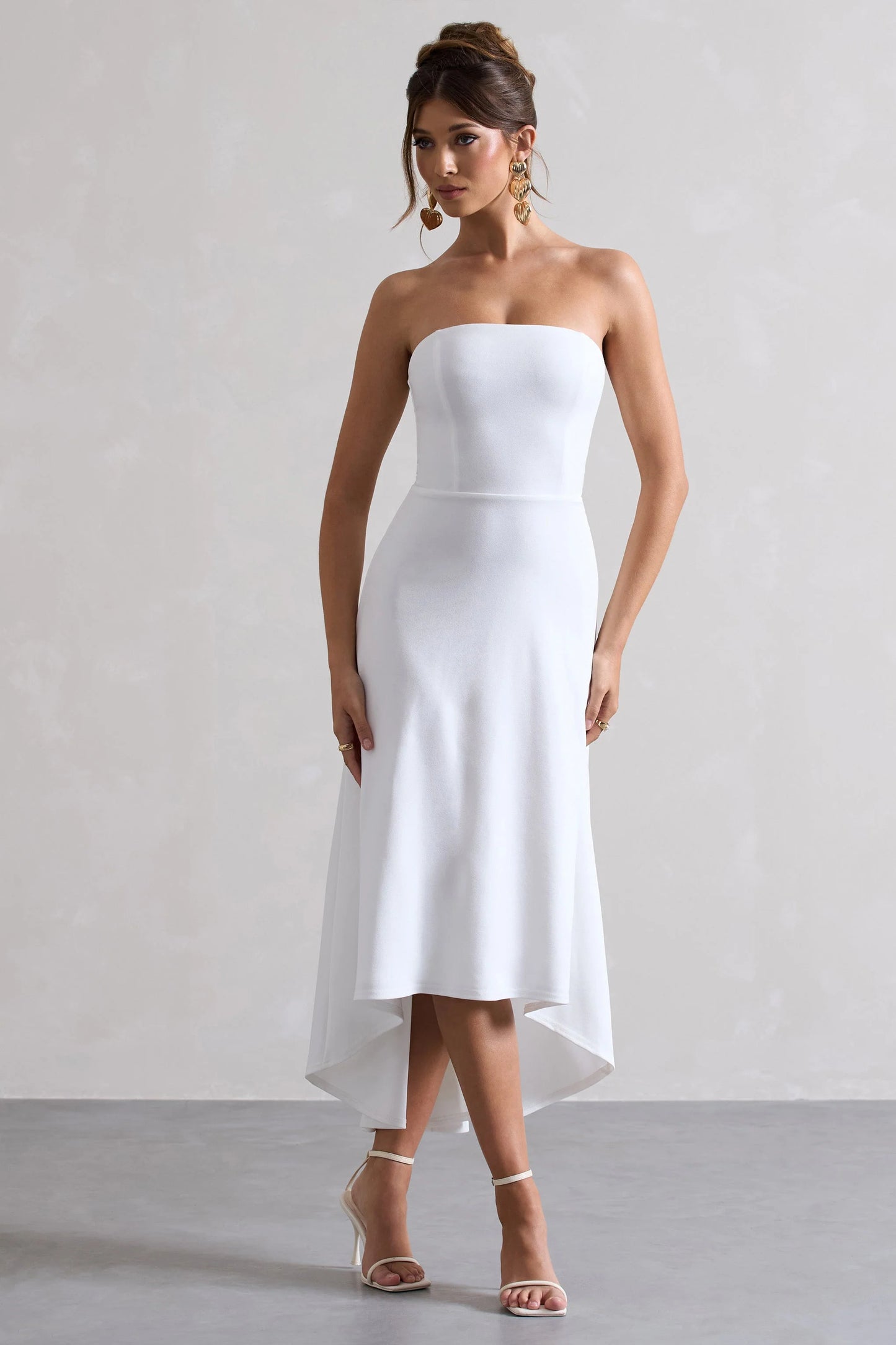 Ariela | White Bandeau High-Low Midi Dress