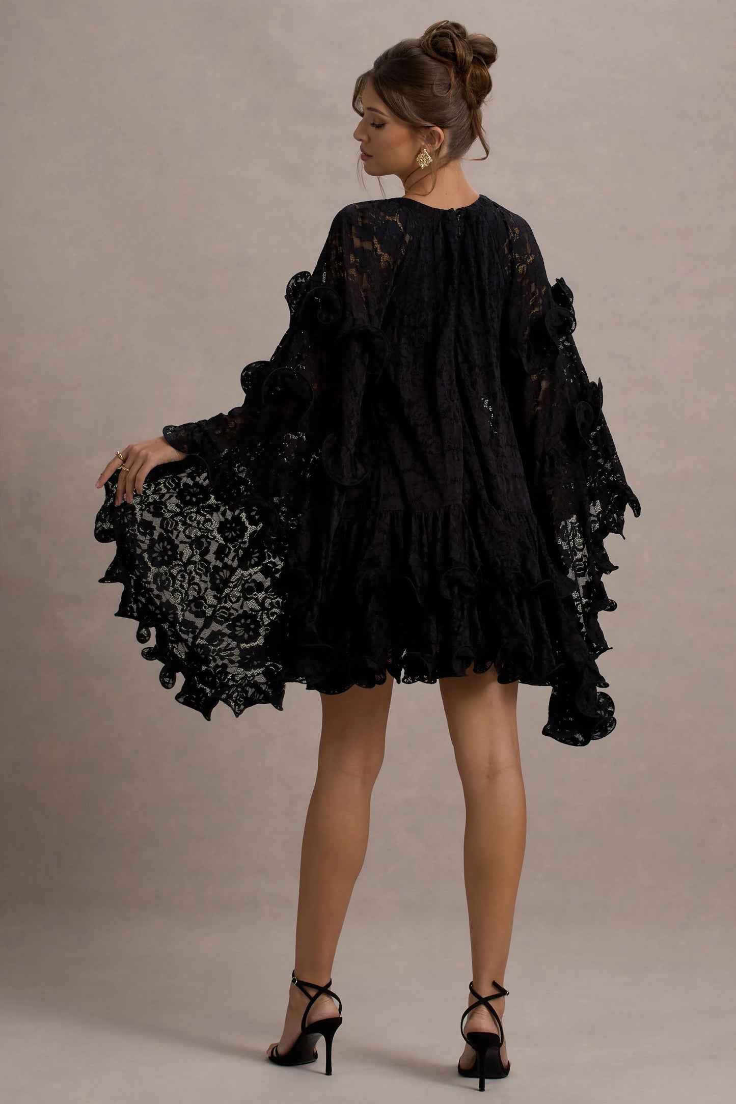 Arlington | Black Lace Cape-Sleeve Mini Dress