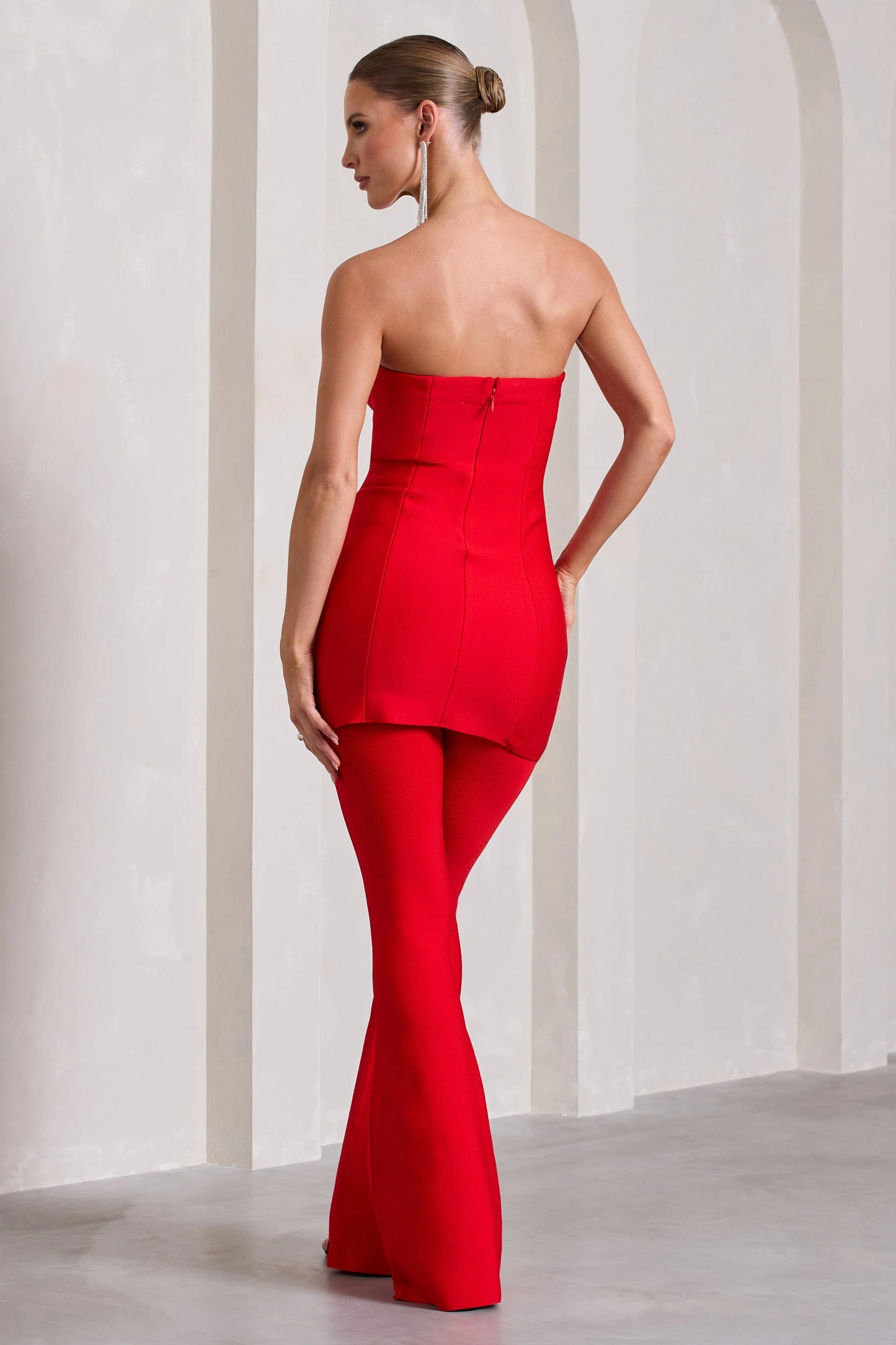 Capri | Red Bandage High Waist Flared Trousers