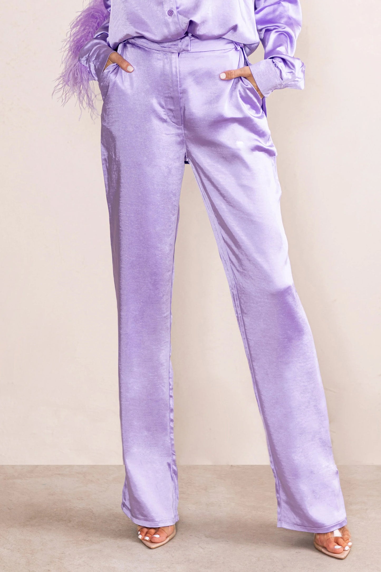 Evening Memories | Lilac Satin Wide Leg Trousers