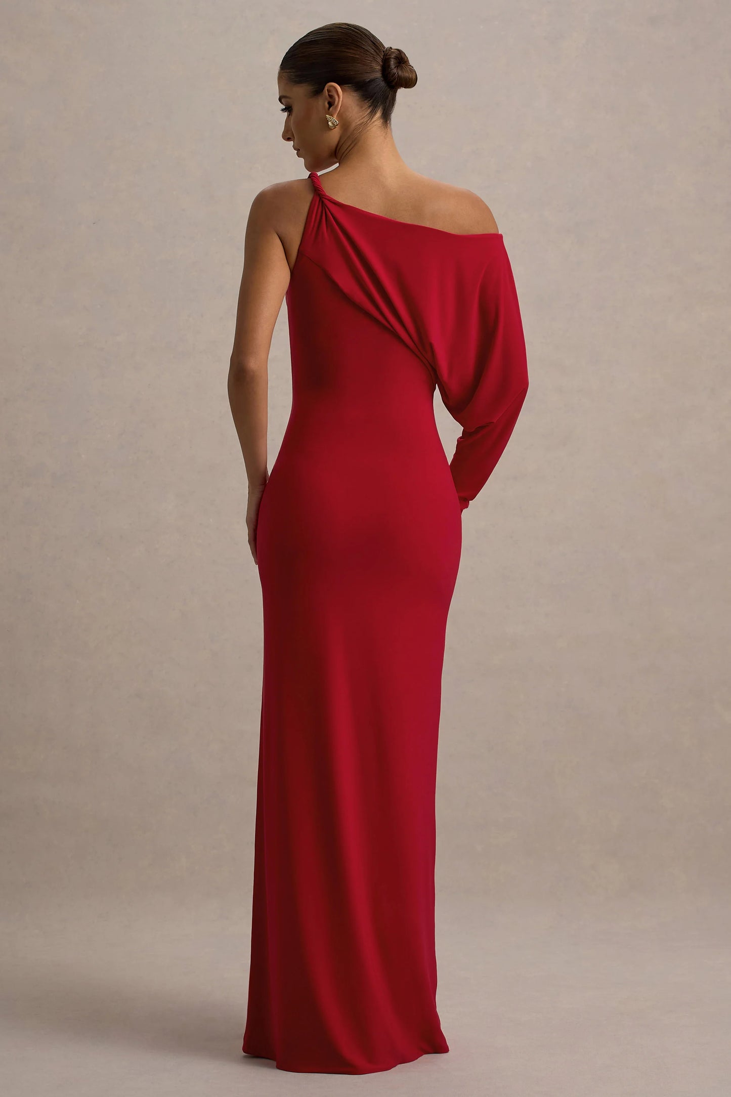 Floria | Red Draped One-Sleeve Maxi Dress