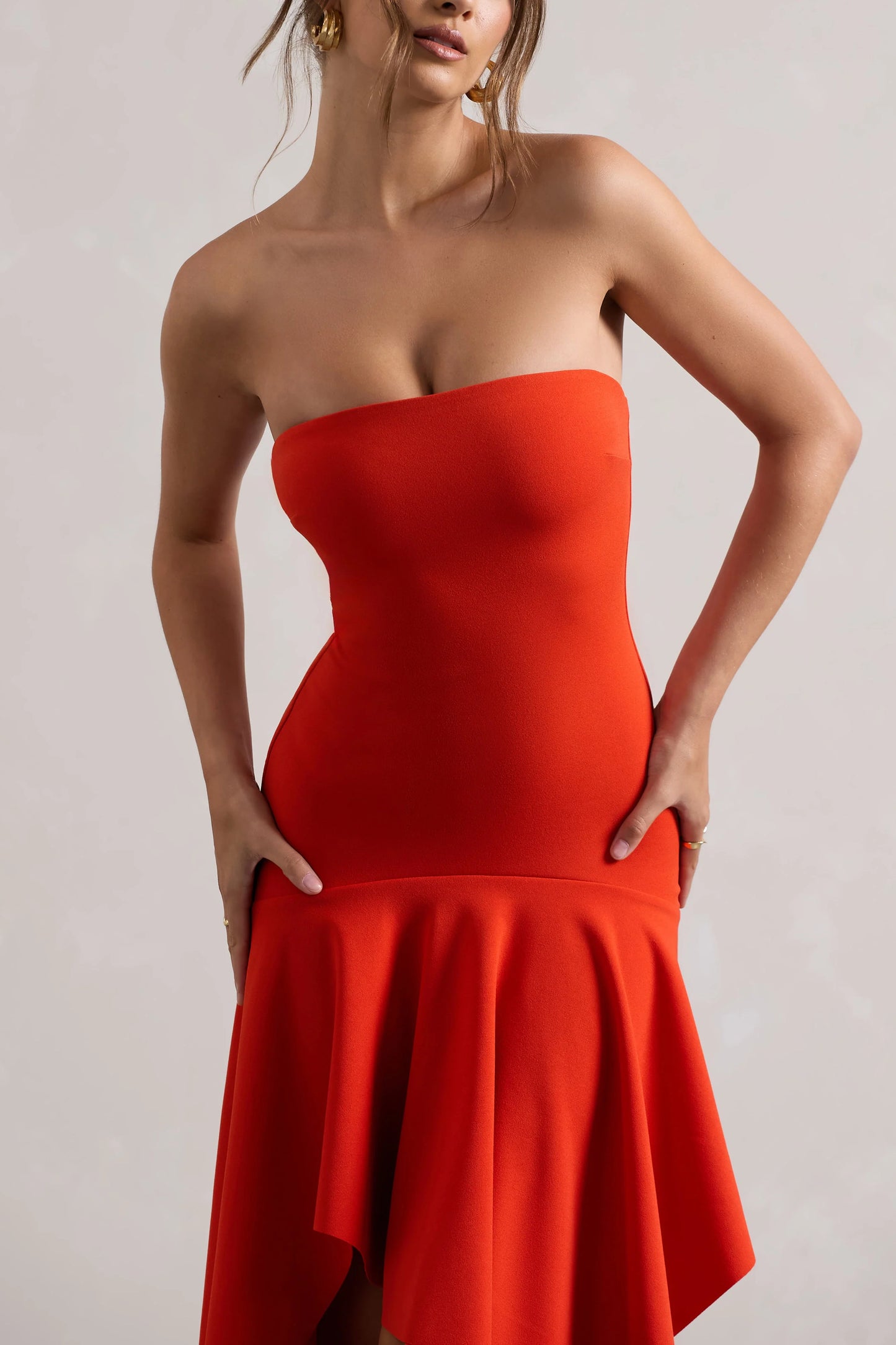 Catalina | Orange Bandeau Maxi Dress With Draped Hem