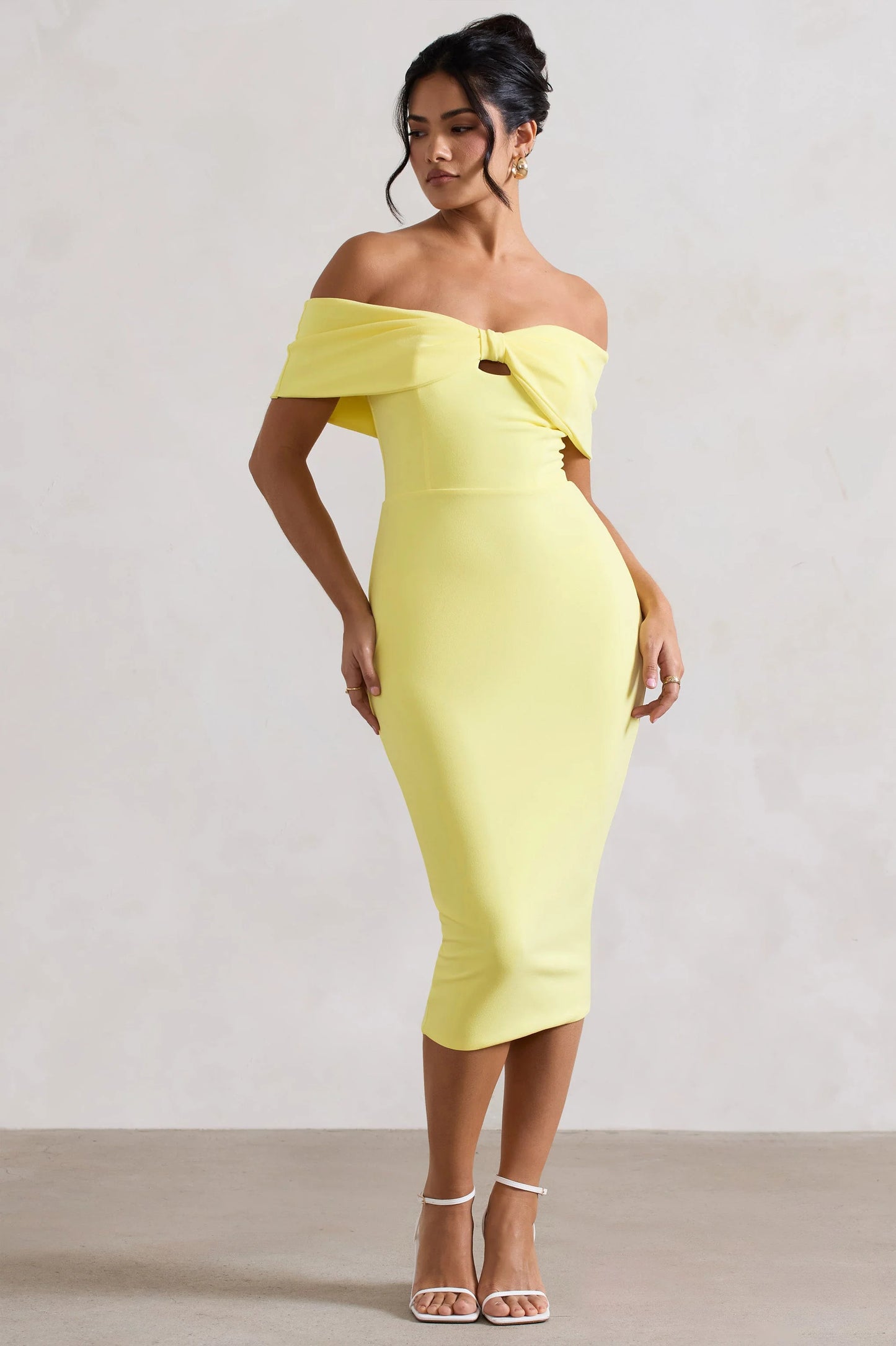 Hope | Lemon Bow Bardot Midi Dress