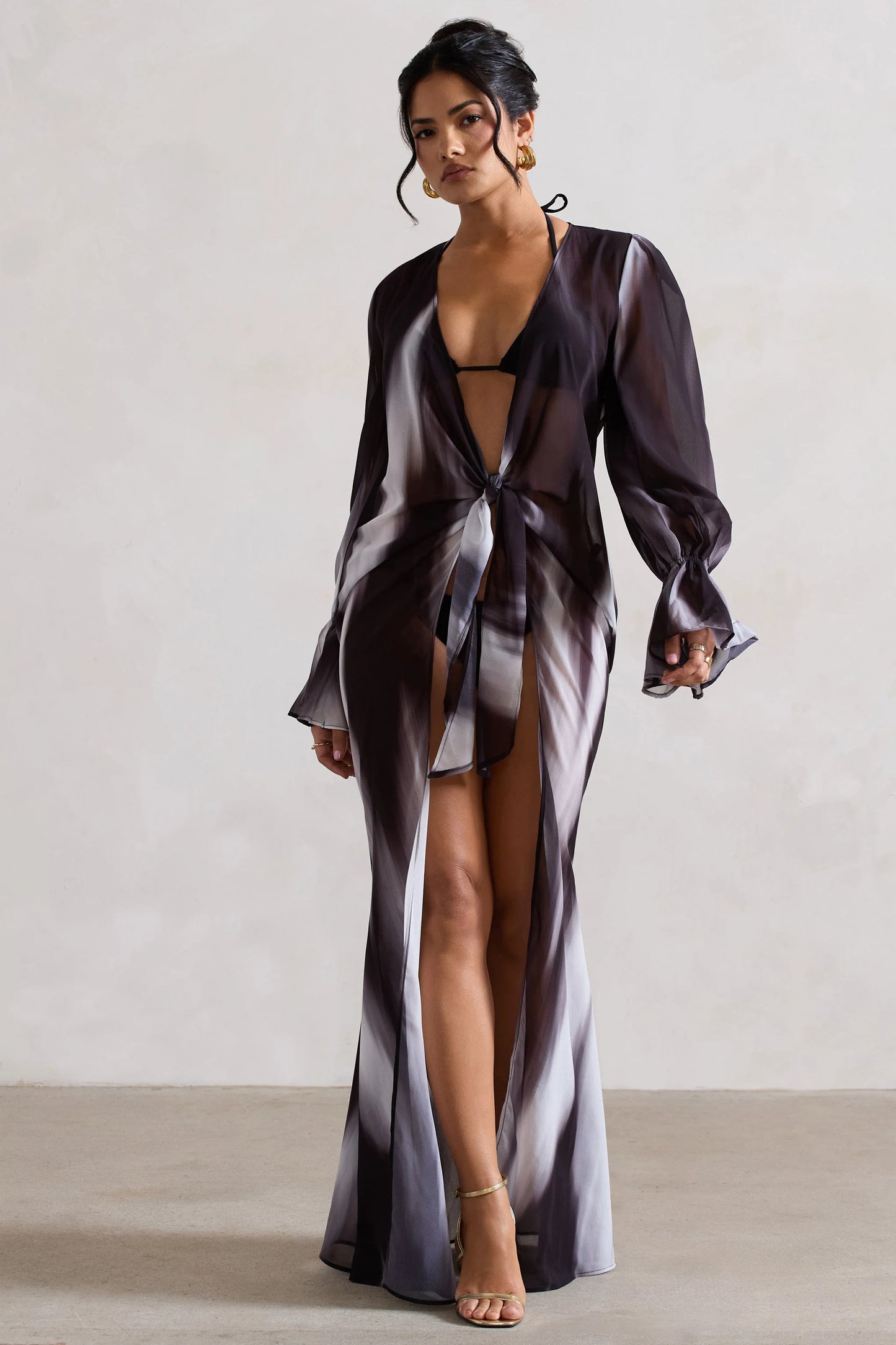 Bohemian | Black Print Longline Chiffon Cover-Up