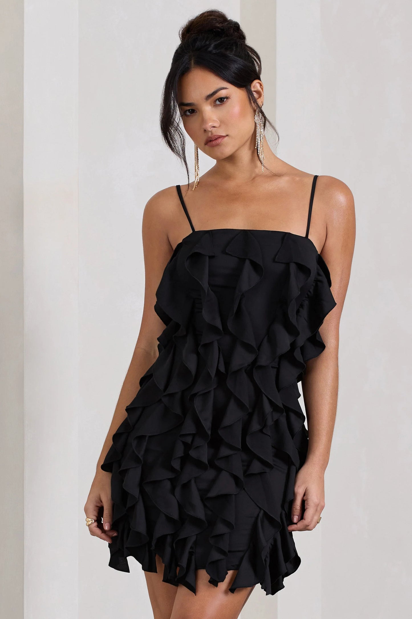 It Girl | Black Bandeau Bodycon Mini Dress With Ruffles