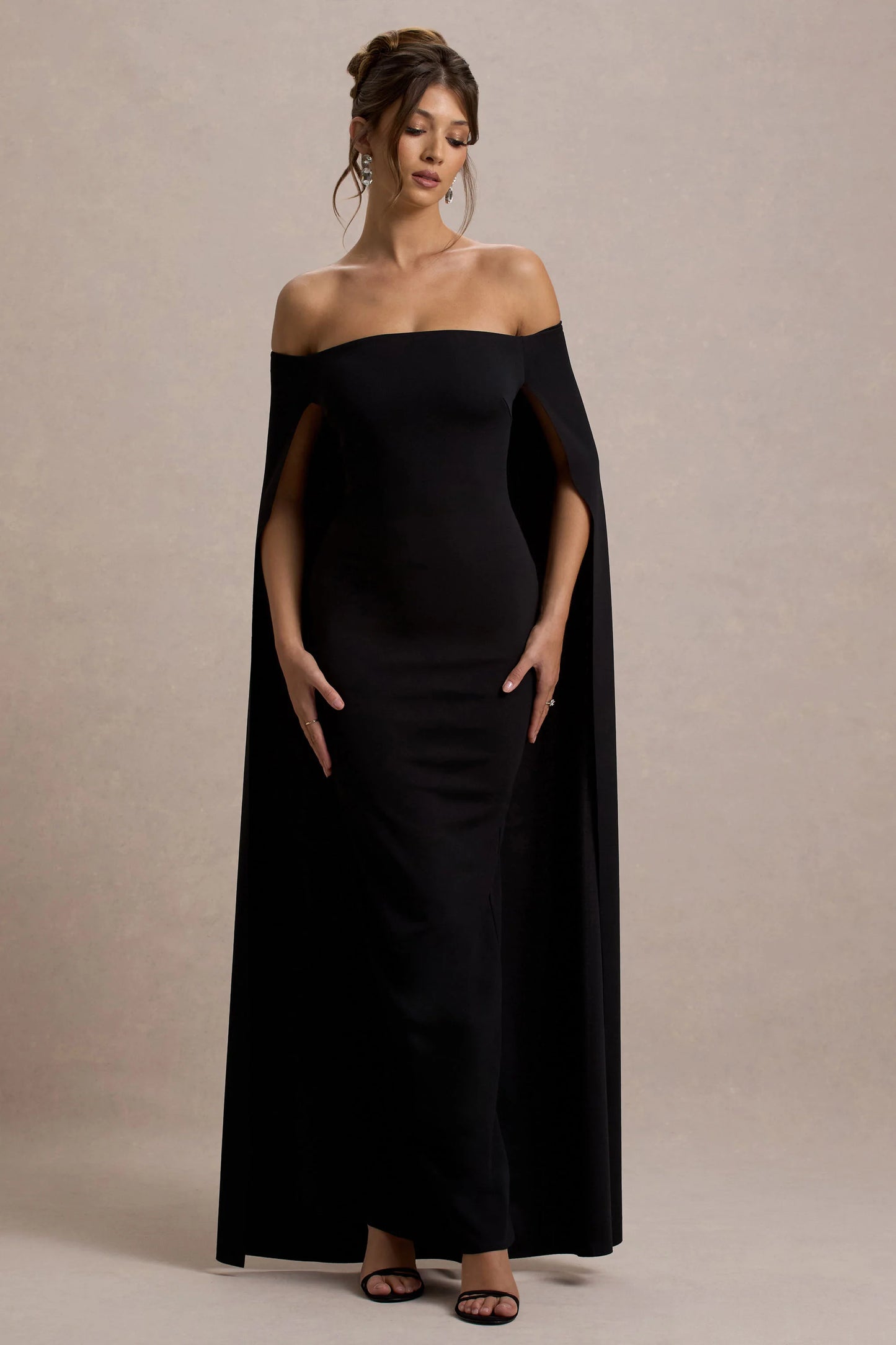 Genovia | Black Bardot Cape Maxi Dress