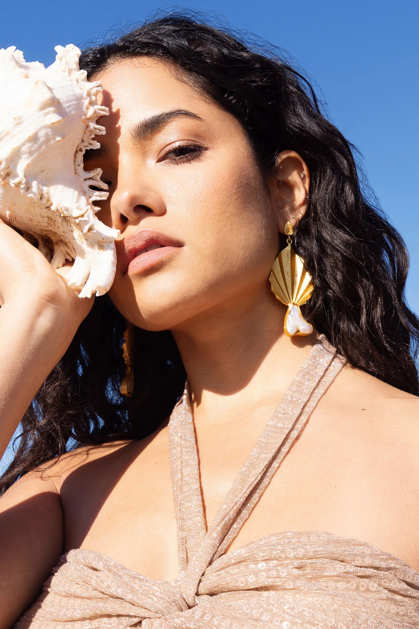 Aloha | Gold Leaf Drop Earrings With Iridescent Shell