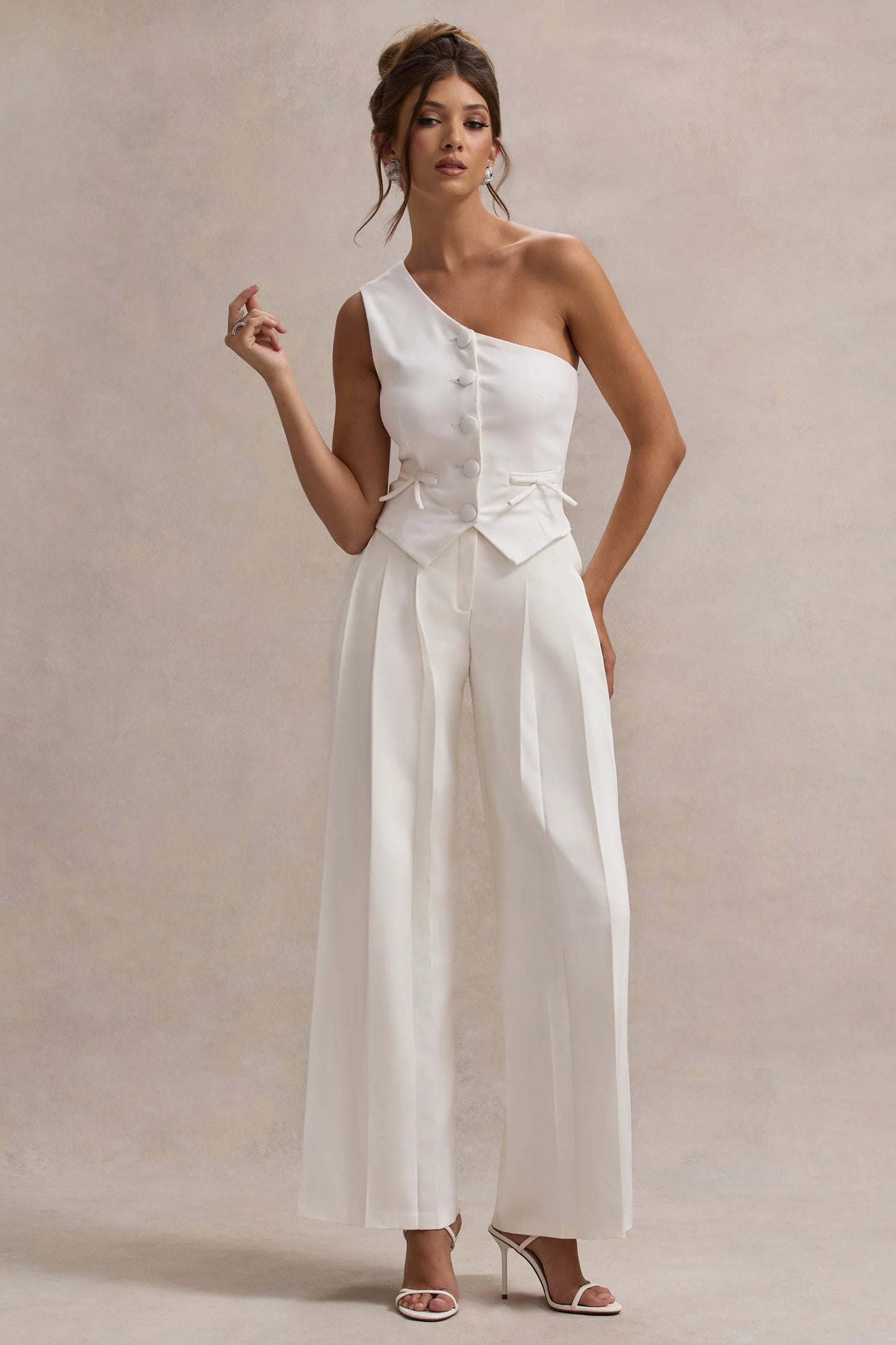 Galilea | Cream Pleated Wide-Leg Trousers