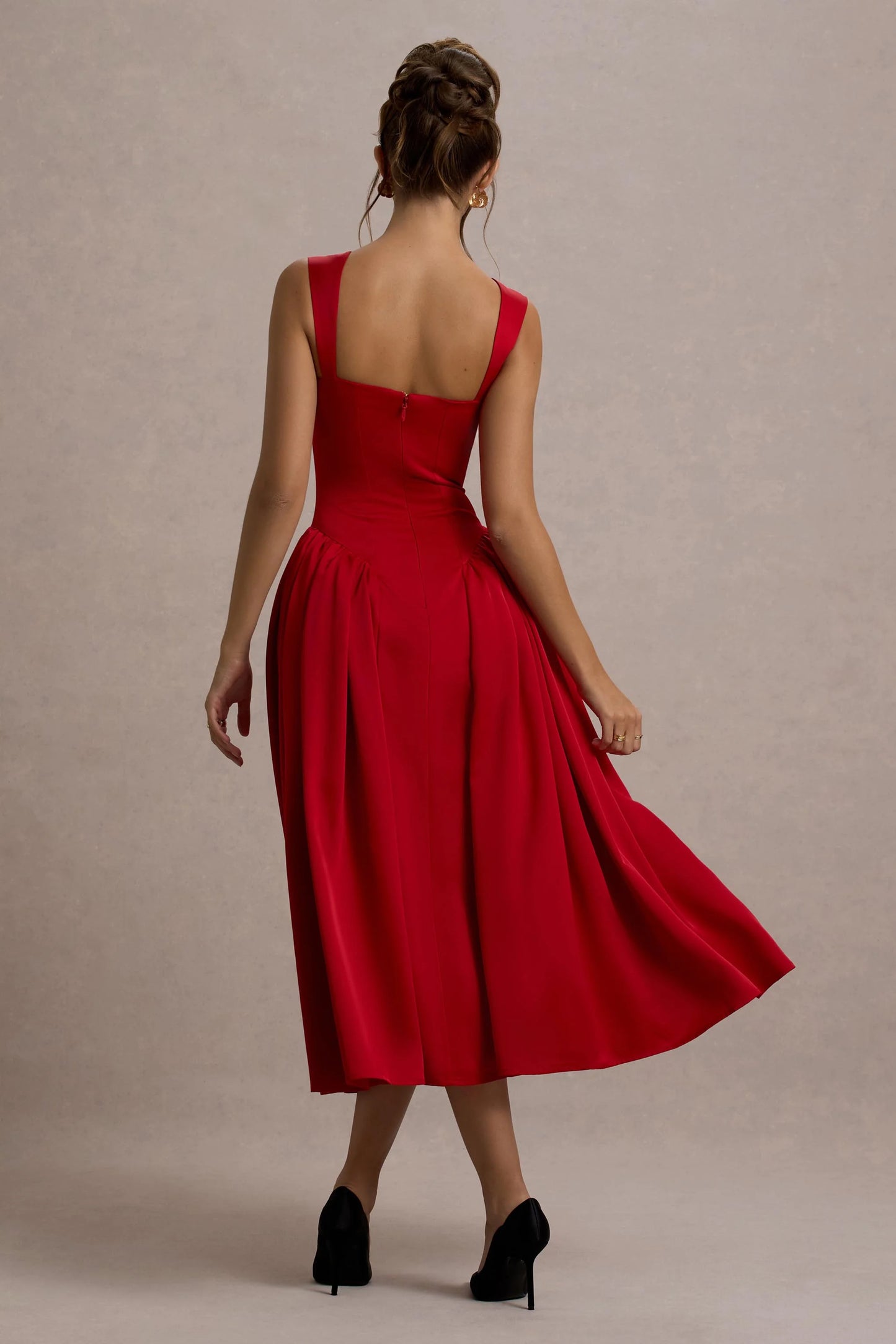 Covia | Red Satin Sweetheart Midi Dress