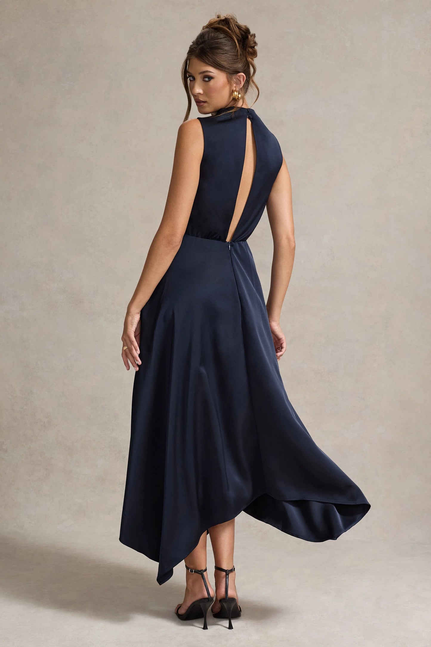 Kerri | Navy Satin Cowl-Neck Maxi Dress