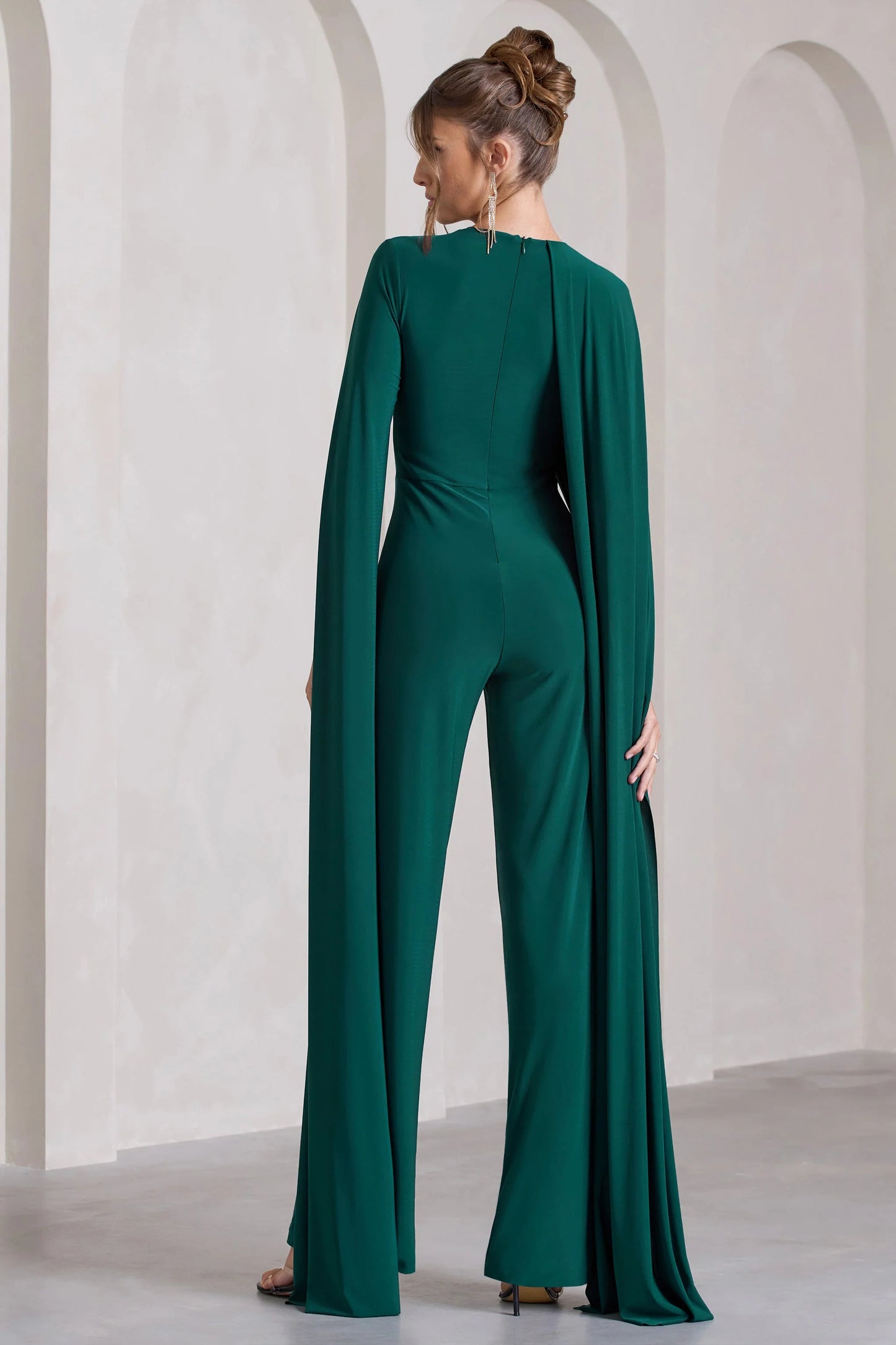 Harley | Bottle Green Straight-Leg Jumpsuit With Cape Sleeves