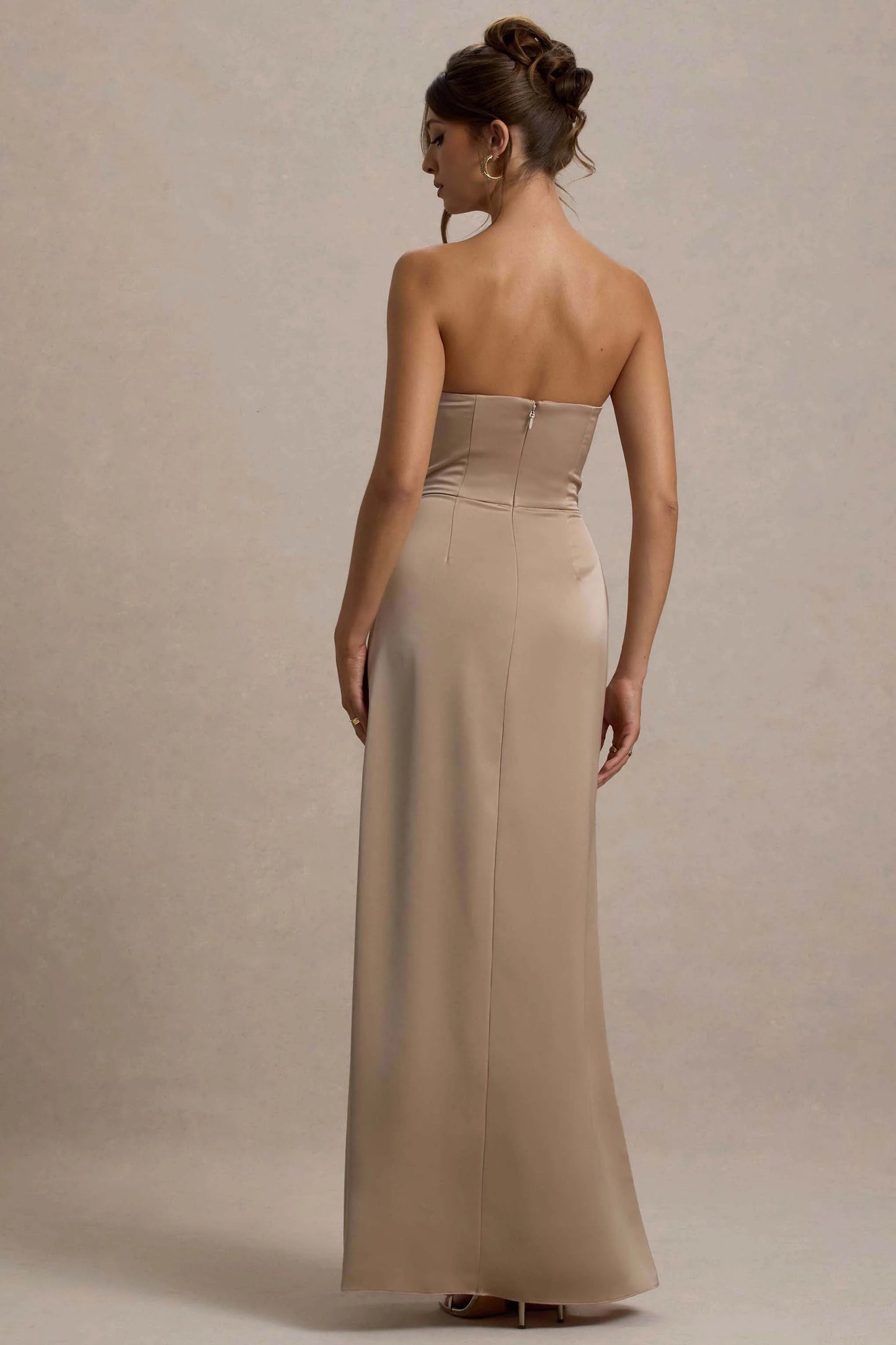 Cairo | Champagne Satin Strapless Draped Maxi Dress