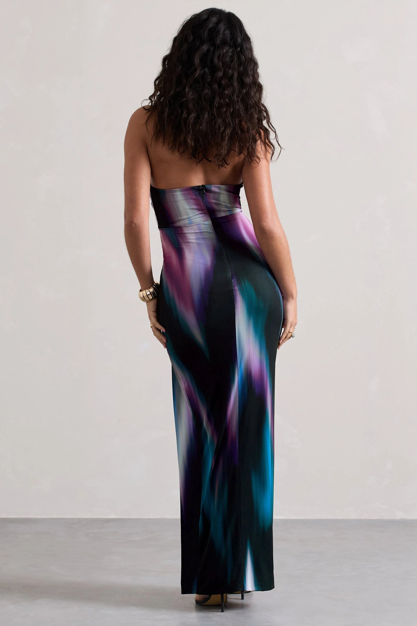 Getaway | Purple Print Bandeau Cut-Out Maxi Dress With Twist