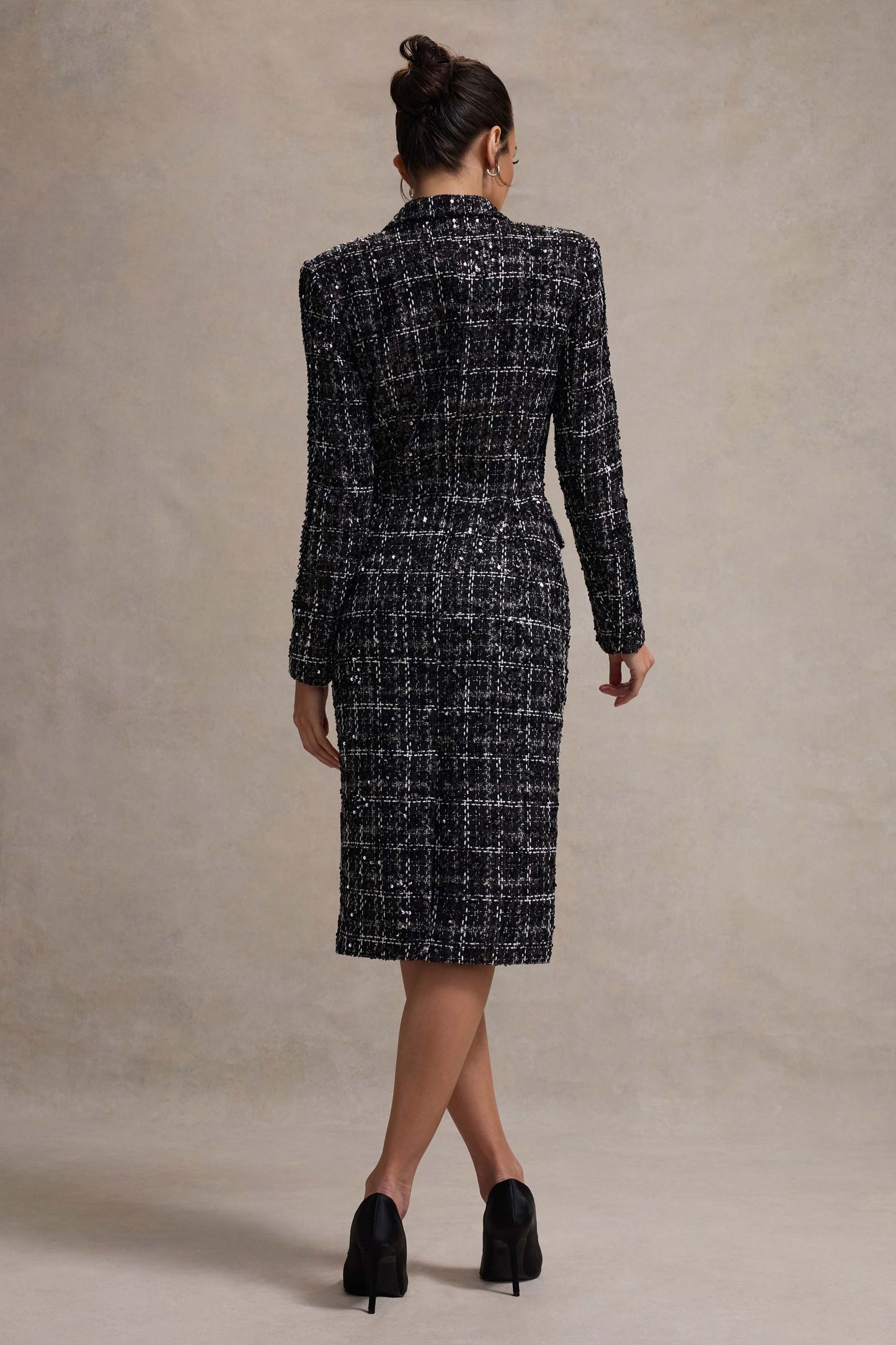 Cooper | Black Boucle Tailored Blazer Midi Dress