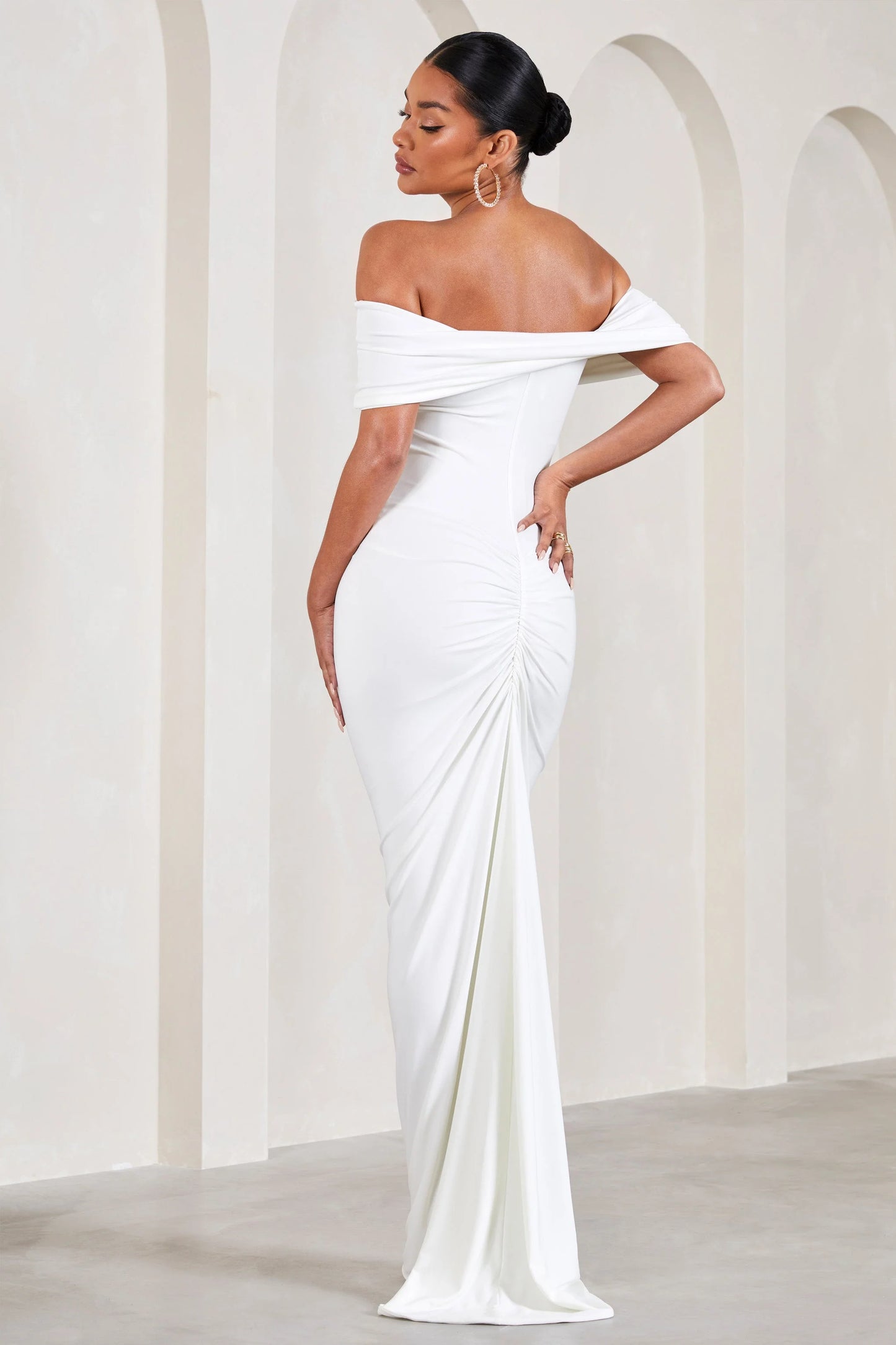 Carmen | White Bardot Maternity Maxi Dress