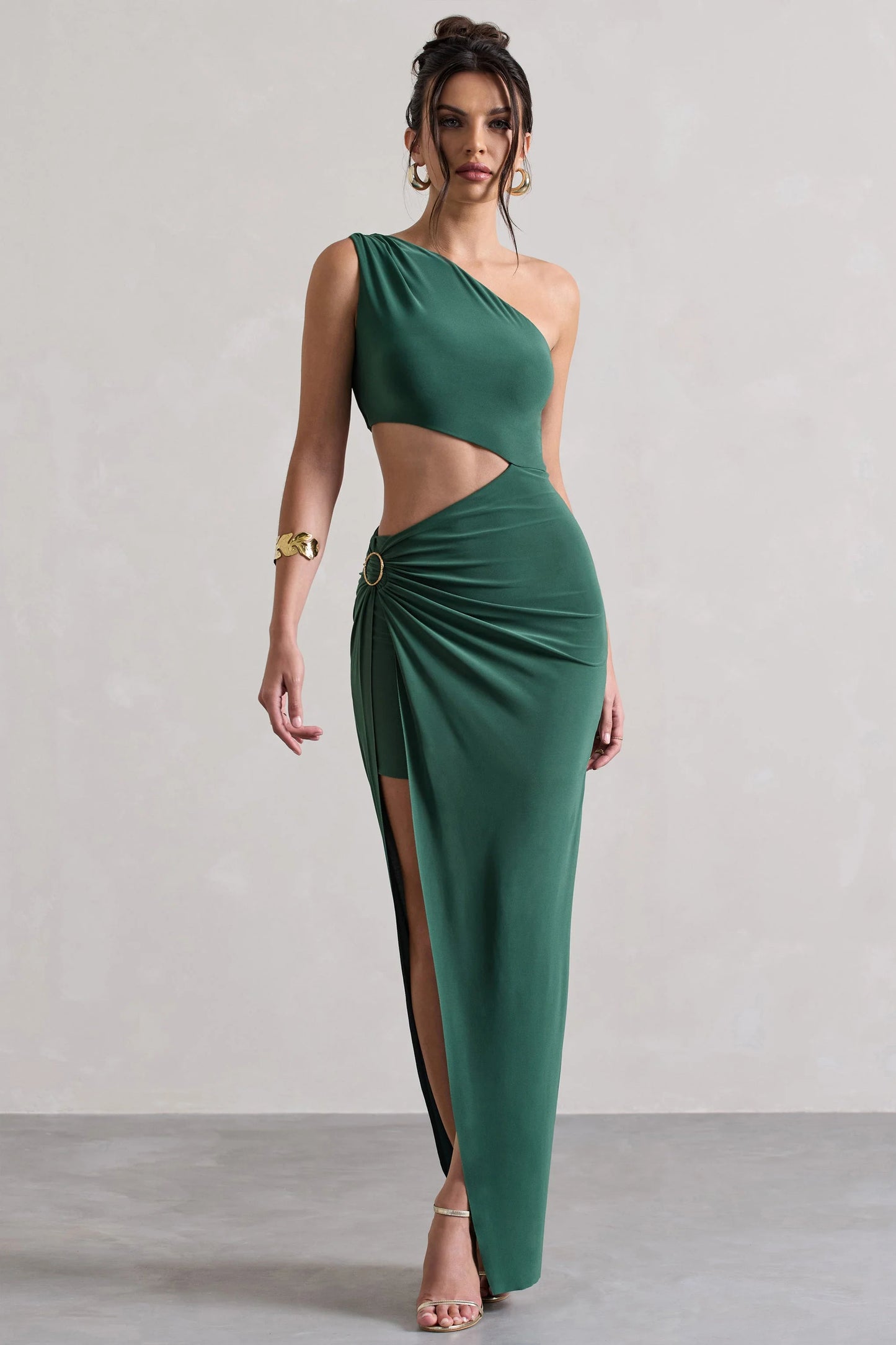 Costa Rica | Forest Green Asymmetric Cut-Out Split Maxi Dress