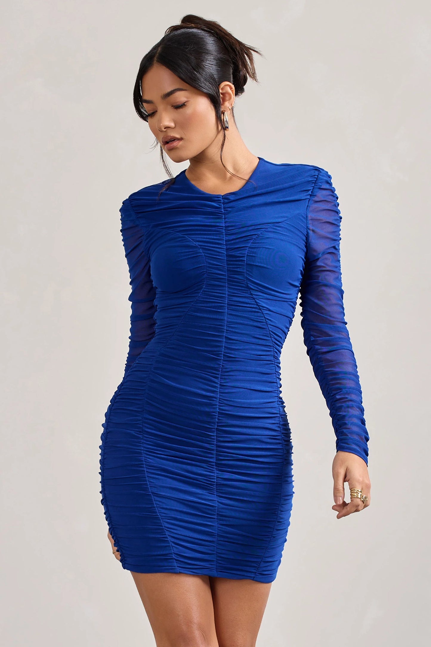 Euphoria | Cobalt Blue Ruched Long Sleeve Mini Dress