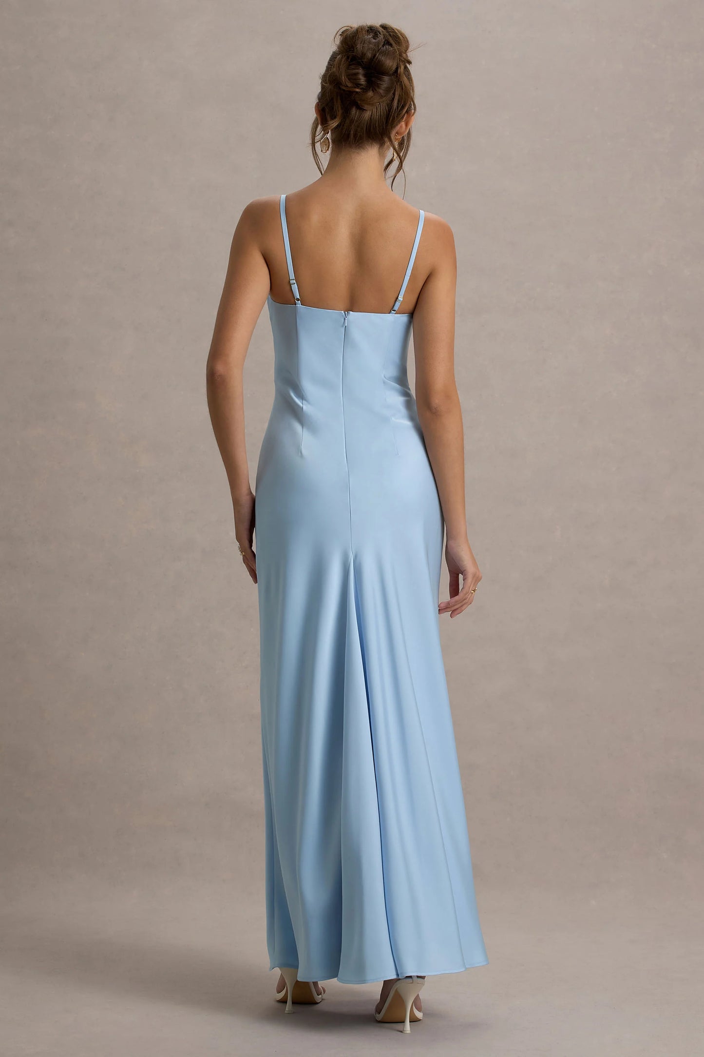 Eimear | Powder Blue Satin Draped Sweetheart Maxi Dress