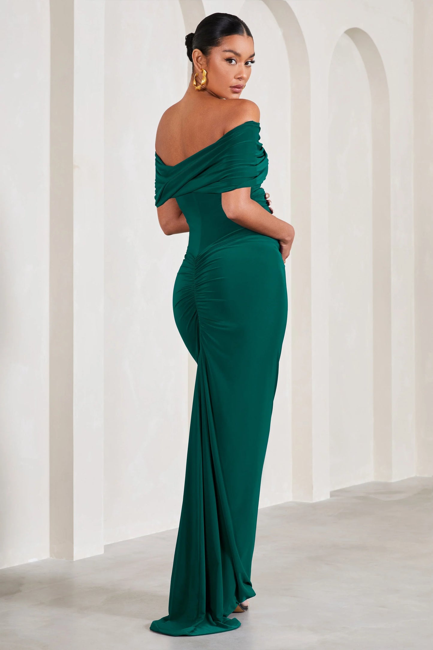 Carmen | Bottle Green Bardot Maternity Maxi Dress