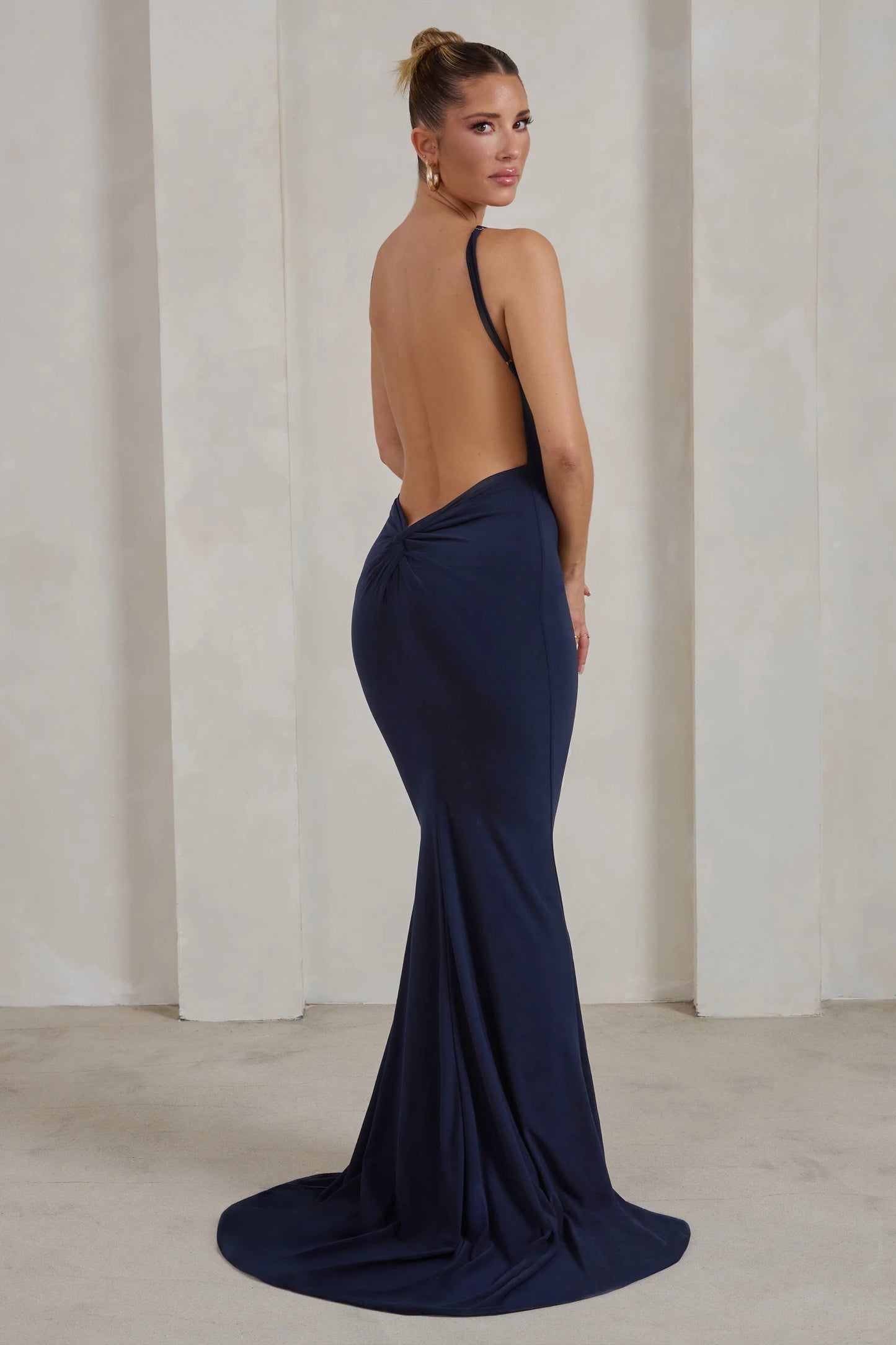 Endless Love | Navy Backless Knot Detail Fishtail Maxi Dress