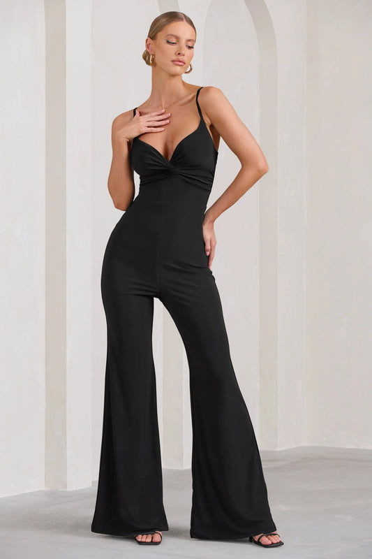 Aspiration | Black Knot Detail Ruched Jumpsuit