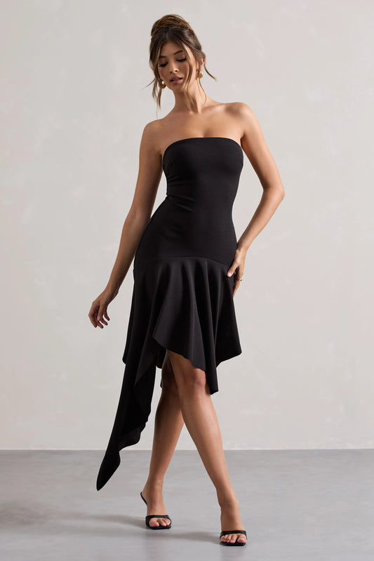 Catalina | Black Bandeau Maxi Dress With Draped Hem