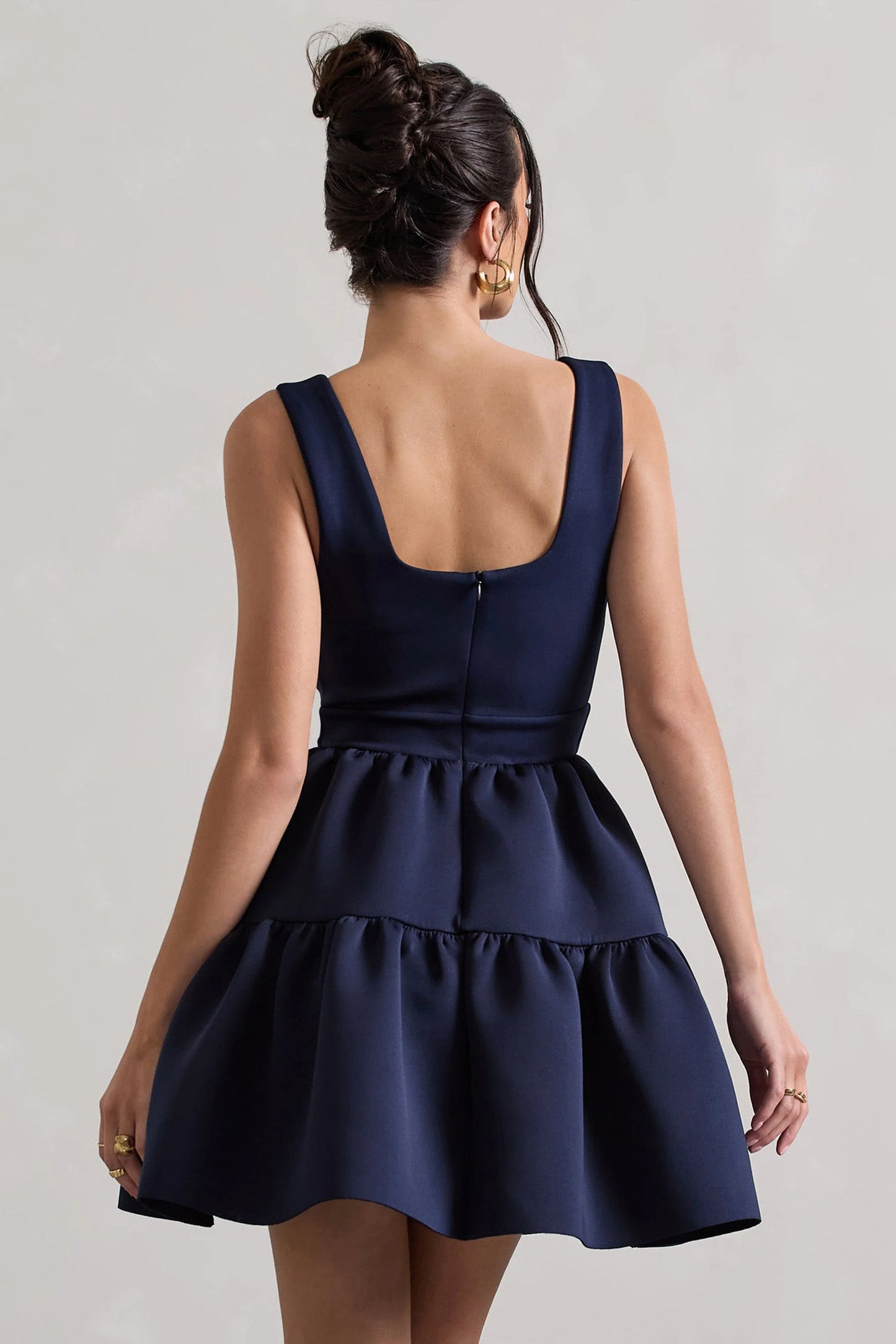 Alia | Navy Scoop-Neck Tiered Volume Hem Mini Dress