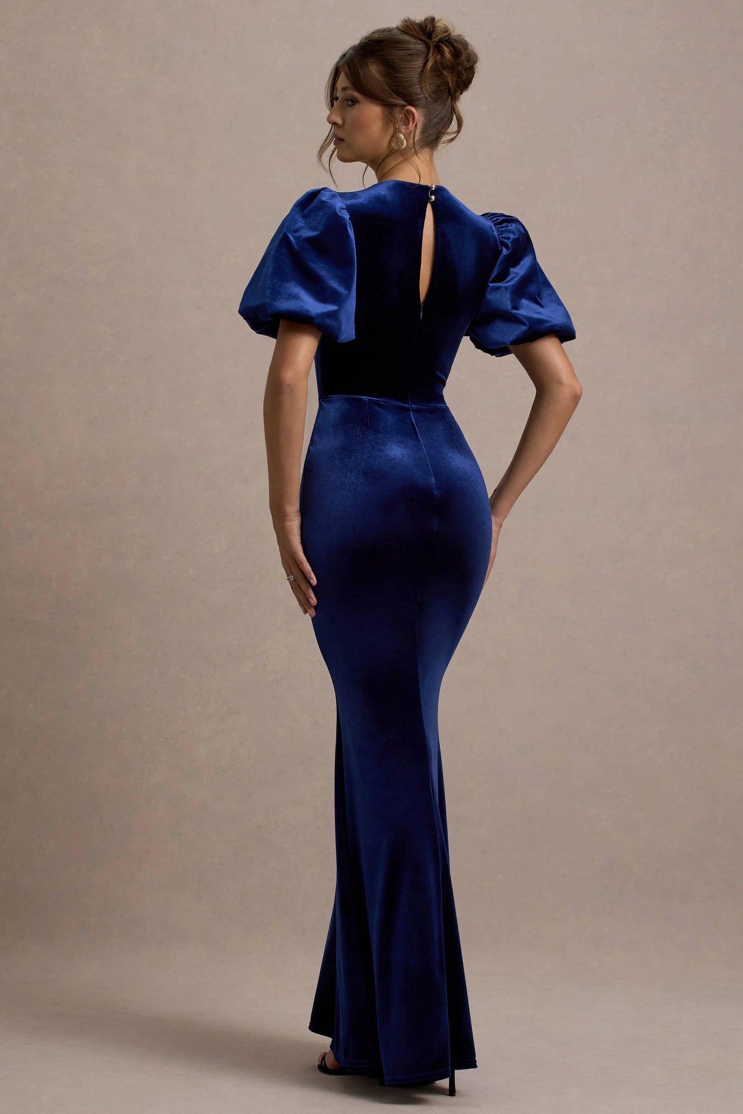 Ashlin | Navy Velvet Puff-Sleeve Maxi Dress