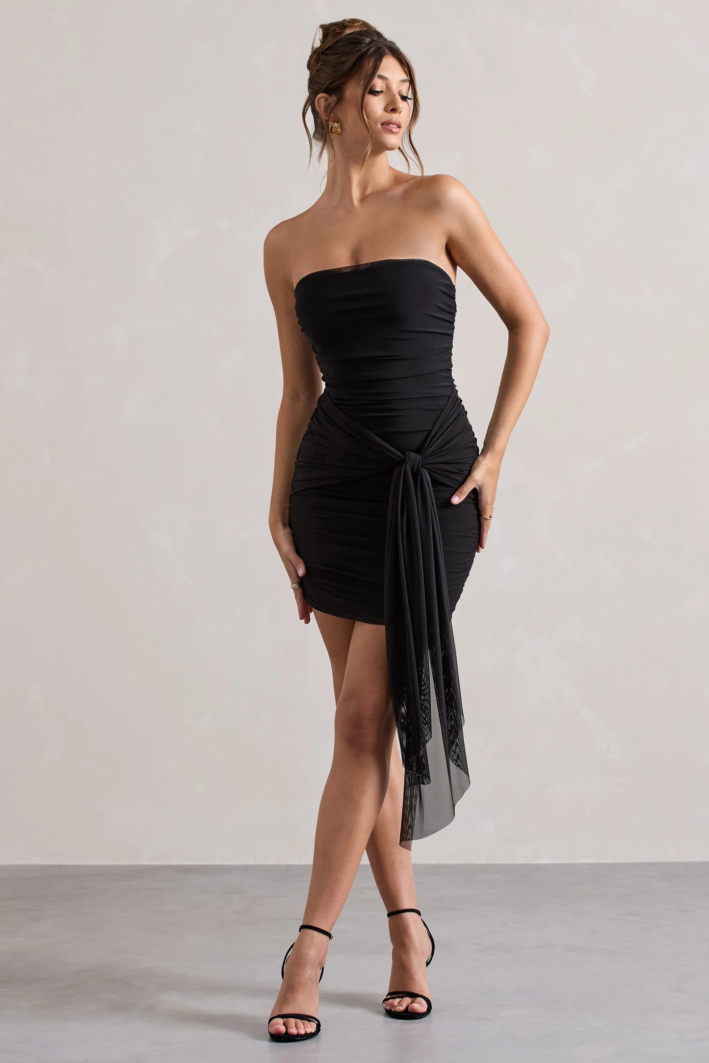 Jesse | Black Ruched Mini Dress With Knot Detail