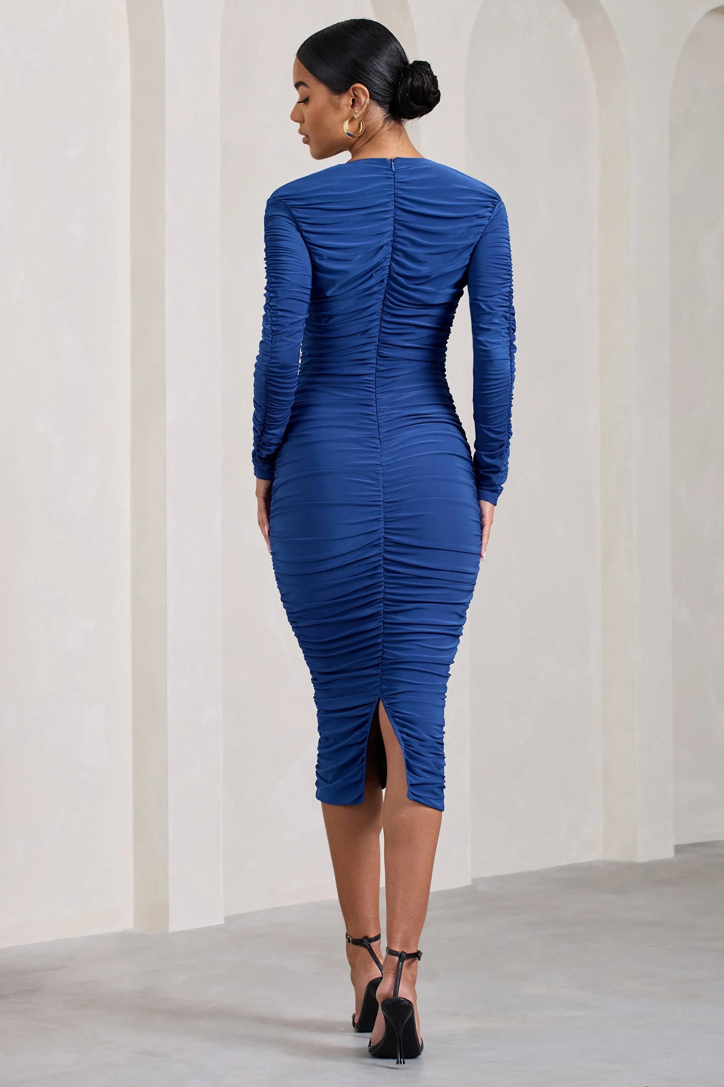 Elisabeth | Cobalt Blue V-Neck Long-Sleeved Midi Dress