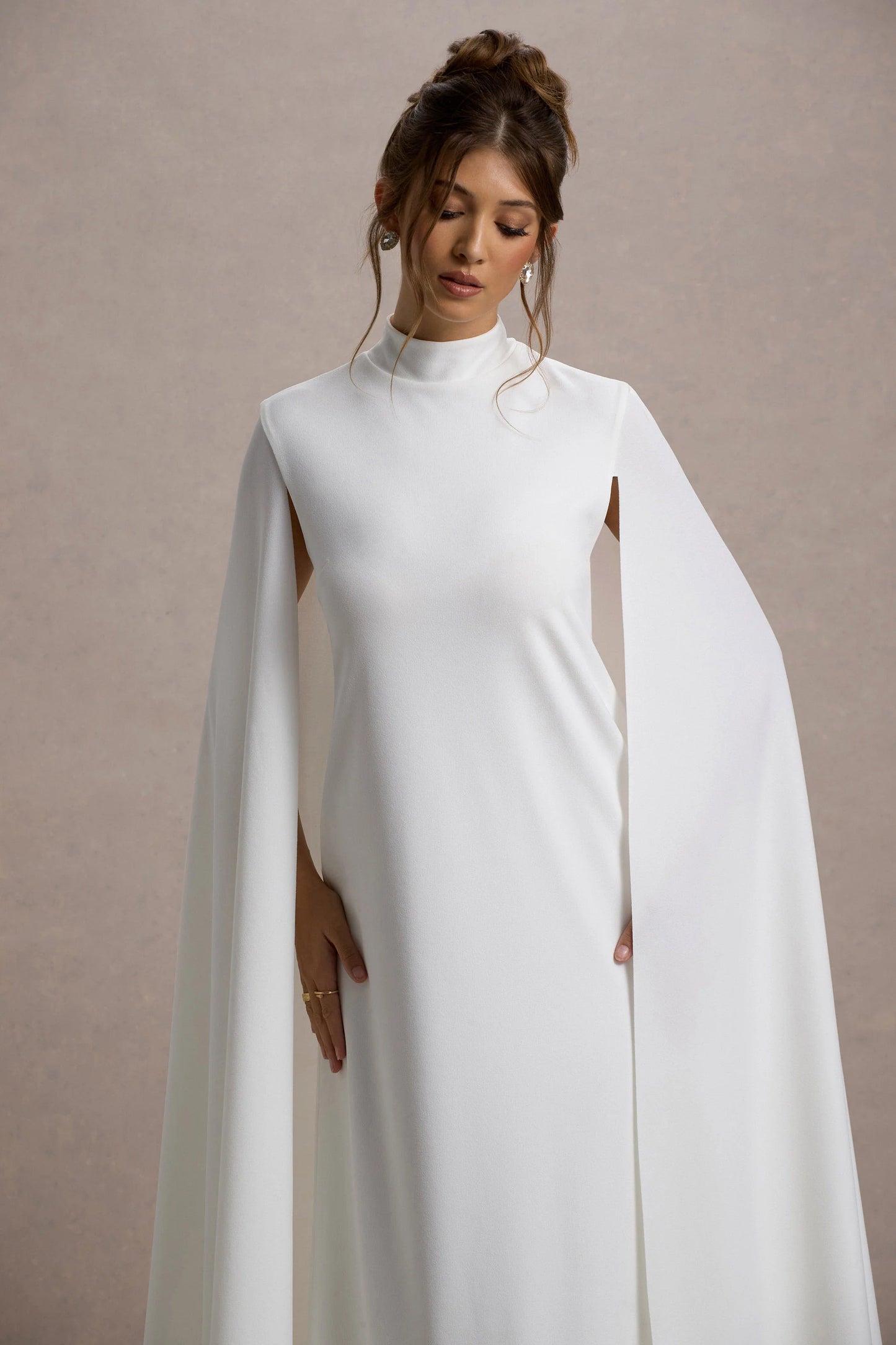 Carnation | White Long-Sleeve Midi Dress With Cape